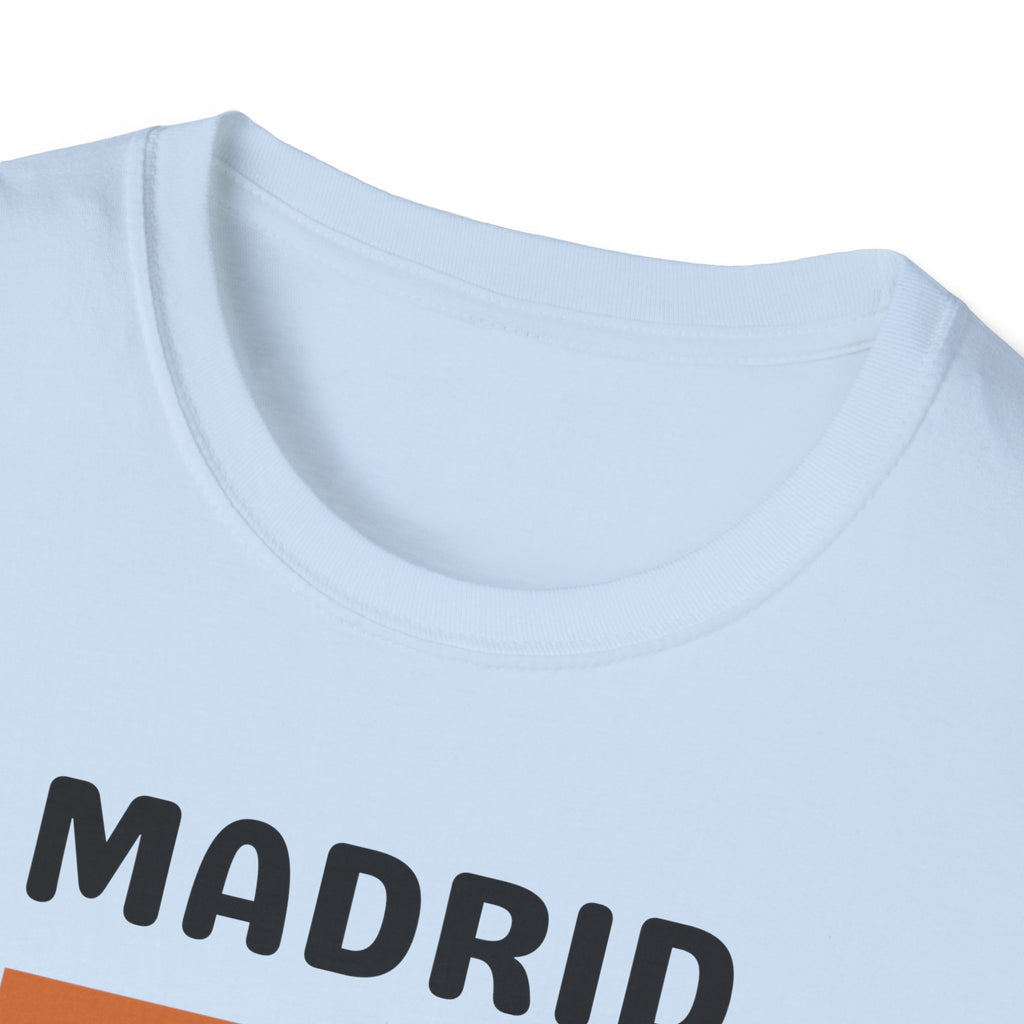 Madrid Retro Stripes T-Shirt | Vintage City Typography, Earth Tone Bars