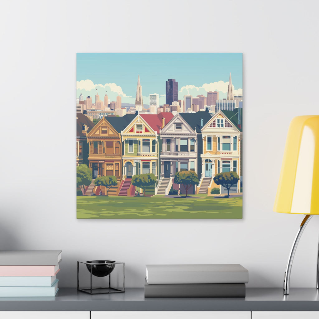 San Francisco Painted Ladies Canvas Print — Vintage Cityscape Wall Art