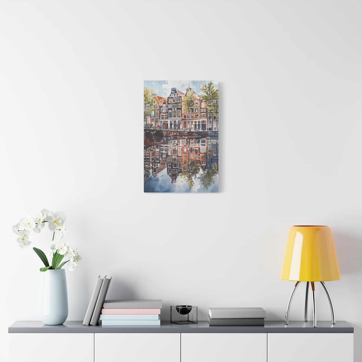 Amsterdam Canal Reflection Canvas Print — European Cityscape Wall Art