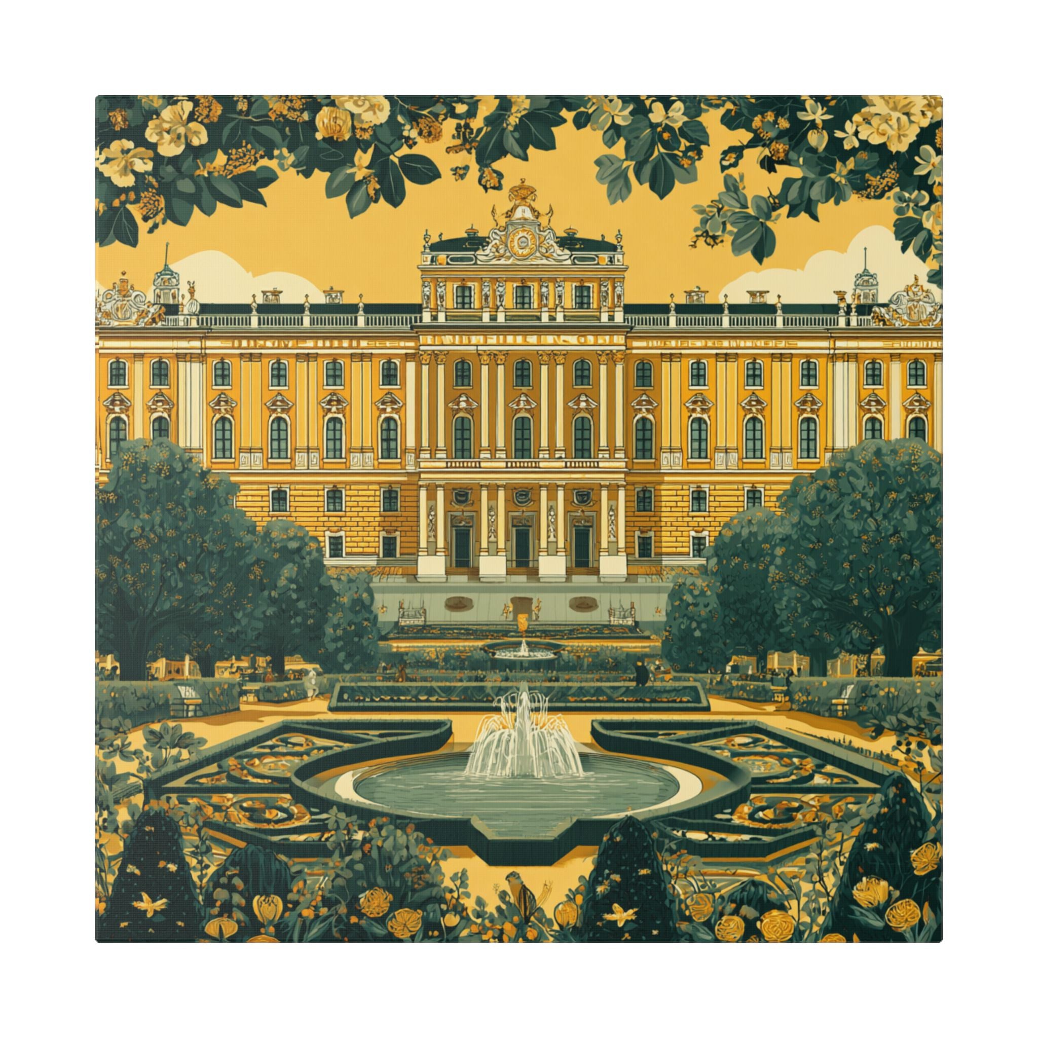 Vienna Schönbrunn Palace Canvas Print — Vintage Garden Fountain Wall Art