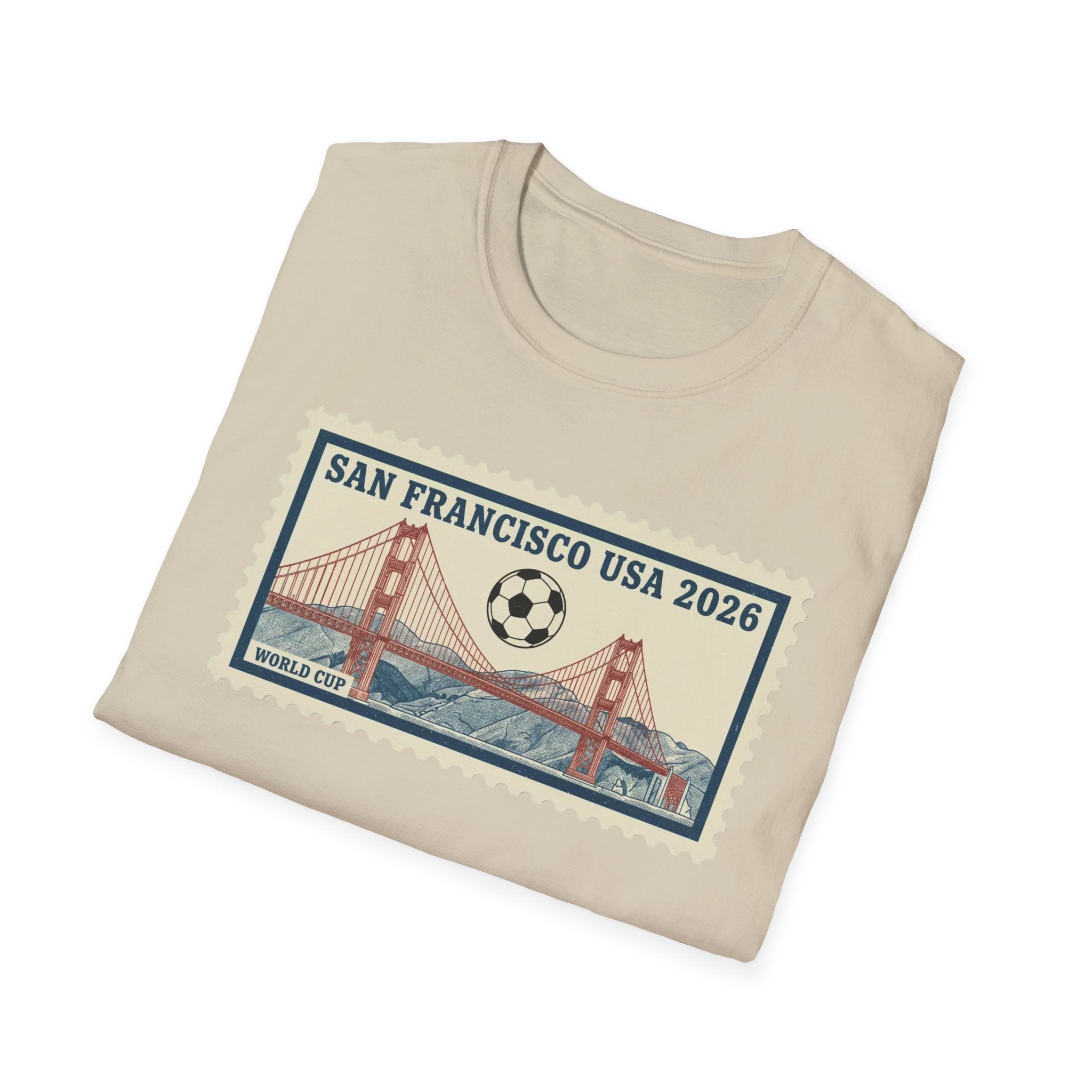 San Francisco 2026 Golden Gate Stamp T-Shirt — Vintage Soccer Postage Design