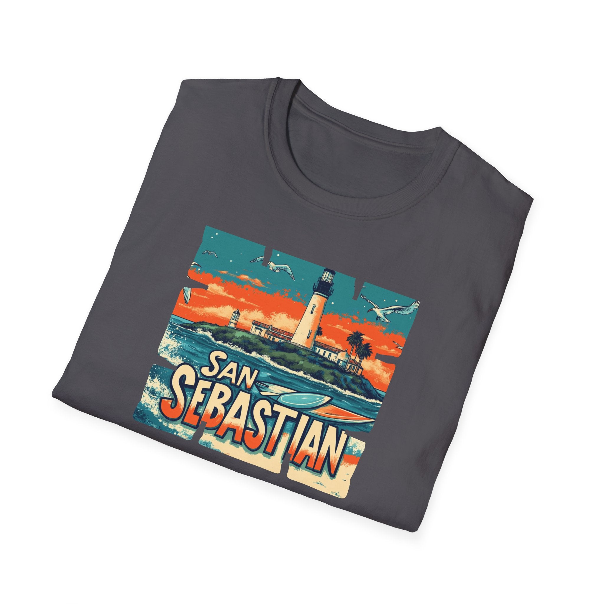 San Sebastian Lighthouse Vintage Poster T-Shirt | Coastal Travel Tee