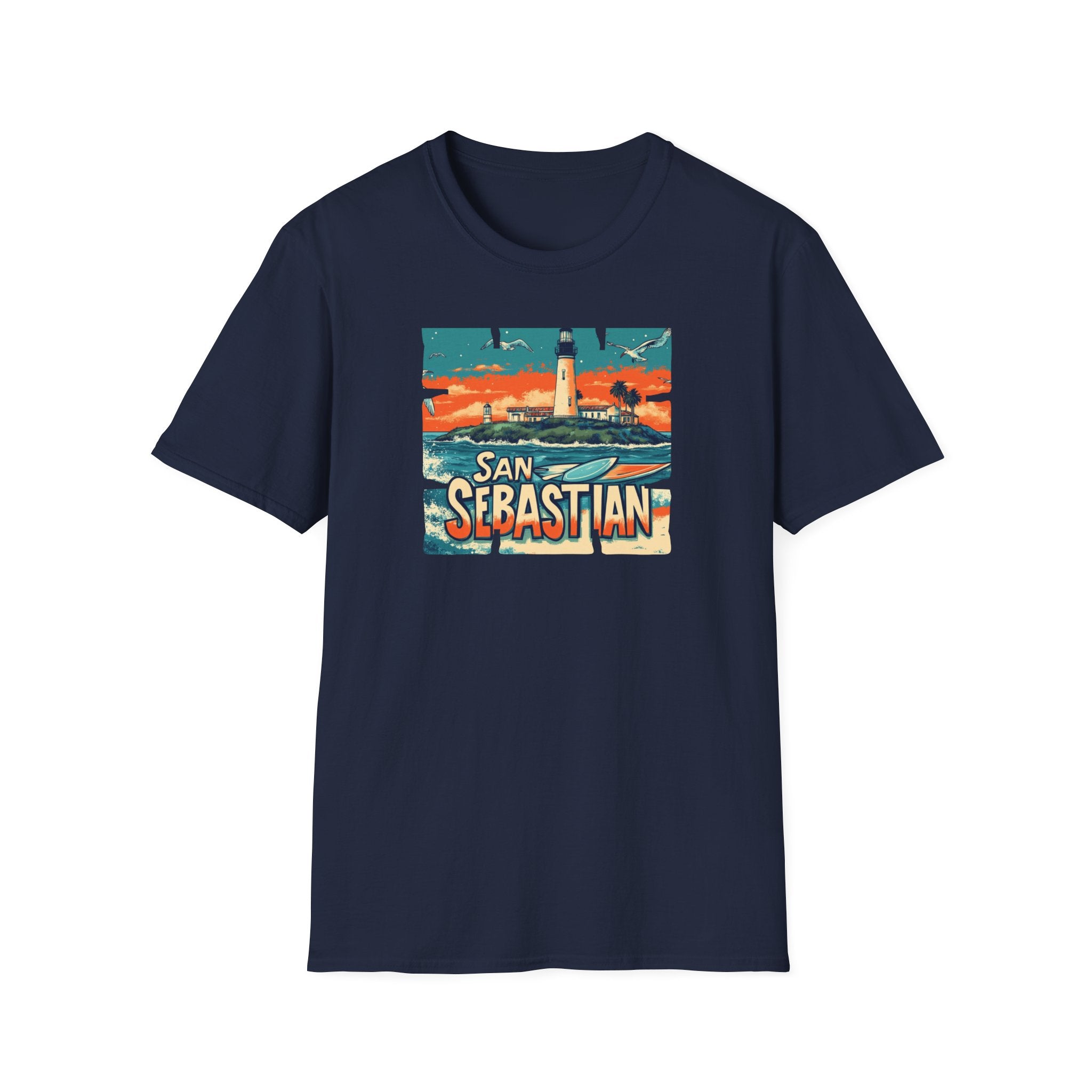 San Sebastian Lighthouse Vintage Poster T-Shirt | Coastal Travel Tee