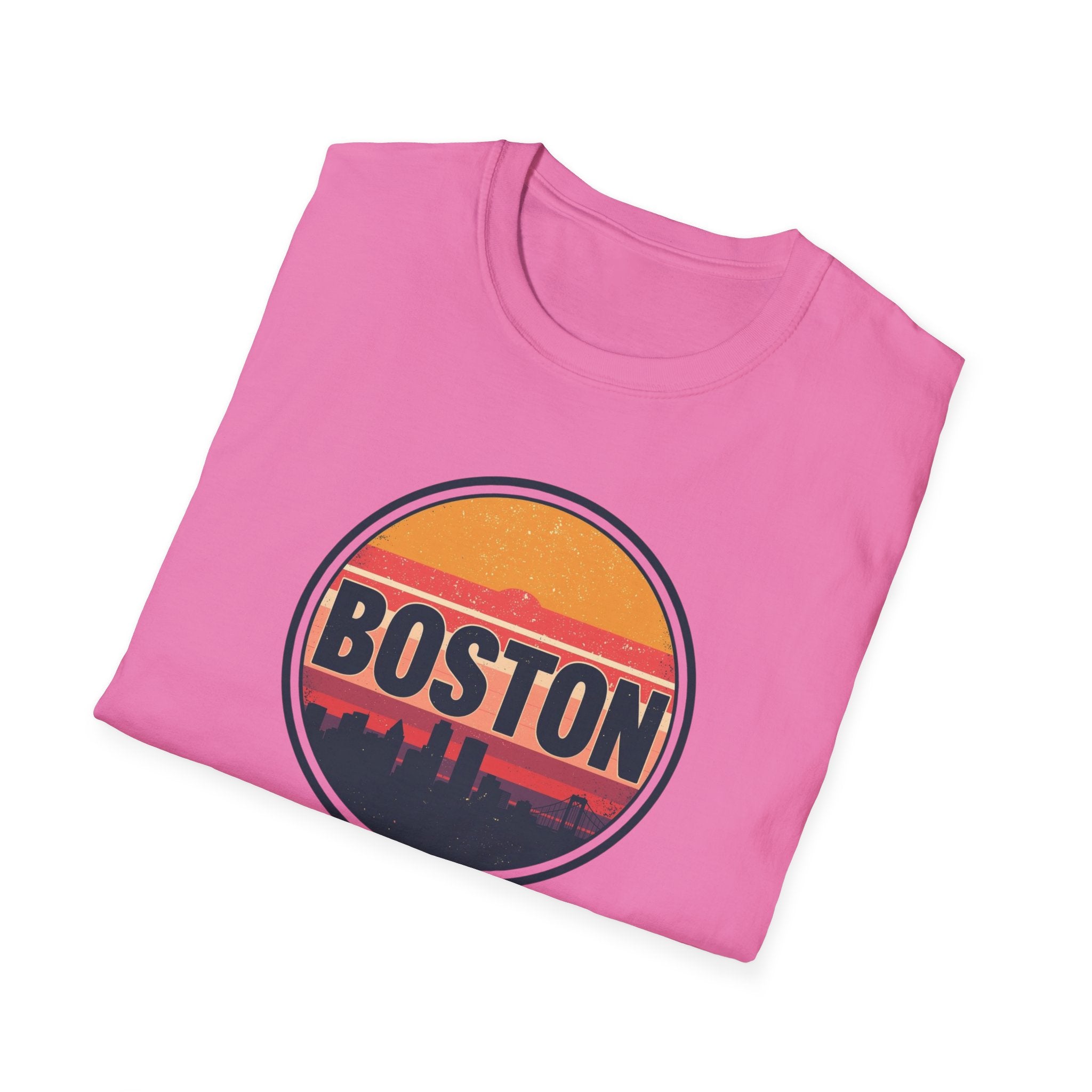 Boston Skyline Circle T‑Shirt — Retro Sunset City Graphic