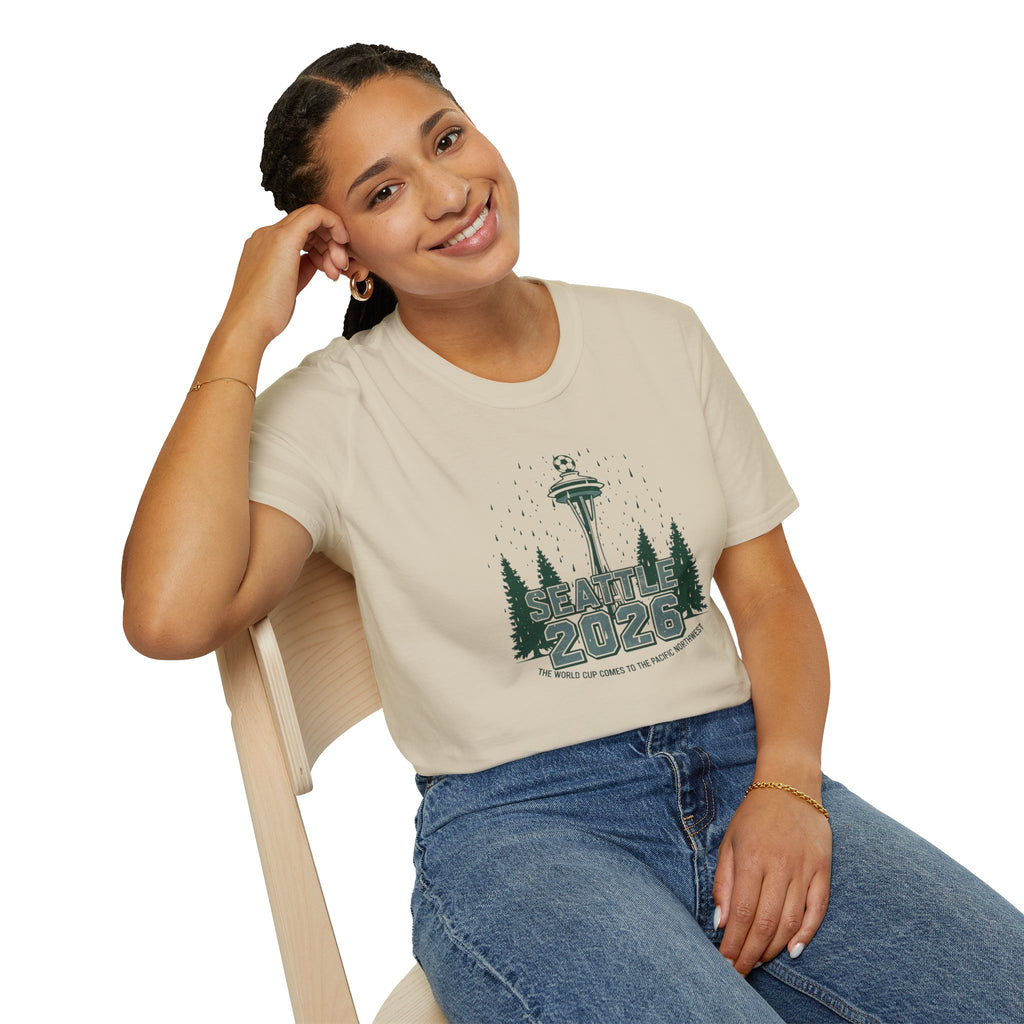 Seattle 2026 Souvenir T-Shirt — Space Needle & Pine Trees Travel Tee
