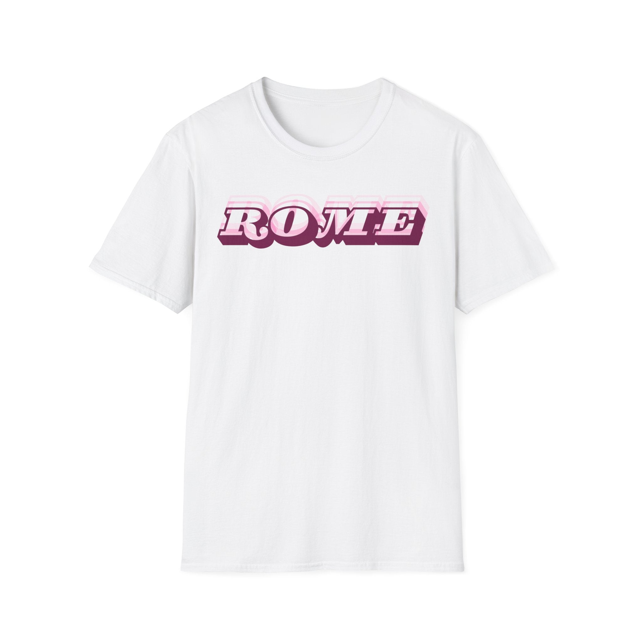ROME 3D Retro Text T-Shirt | Pink Ombre City Typography