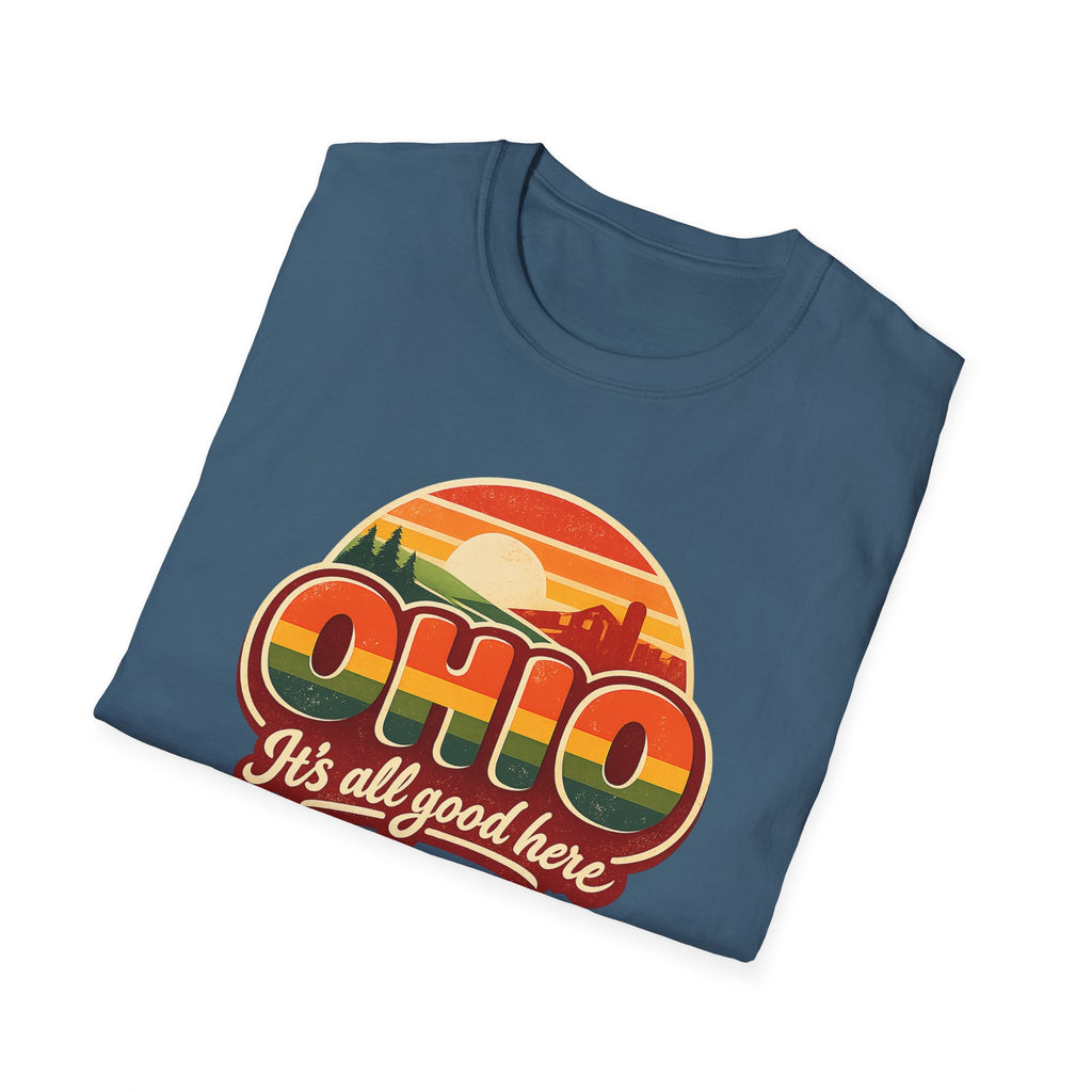 Ohio Retro Sunset T-Shirt — “Ohio It's All Good Here” Vintage State Tee