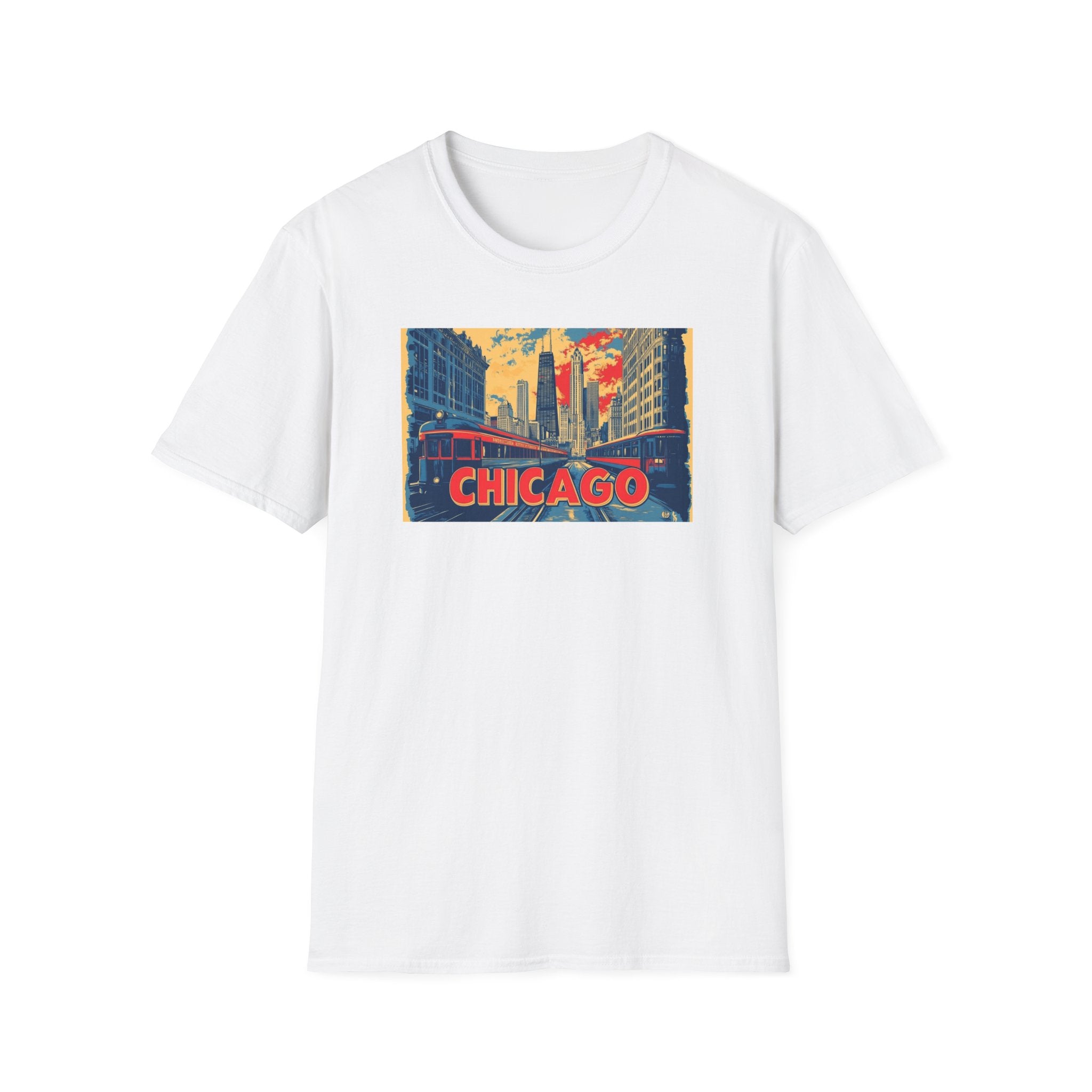 Chicago Cityscape T-Shirt | Vintage Skyline, El Train Poster Style