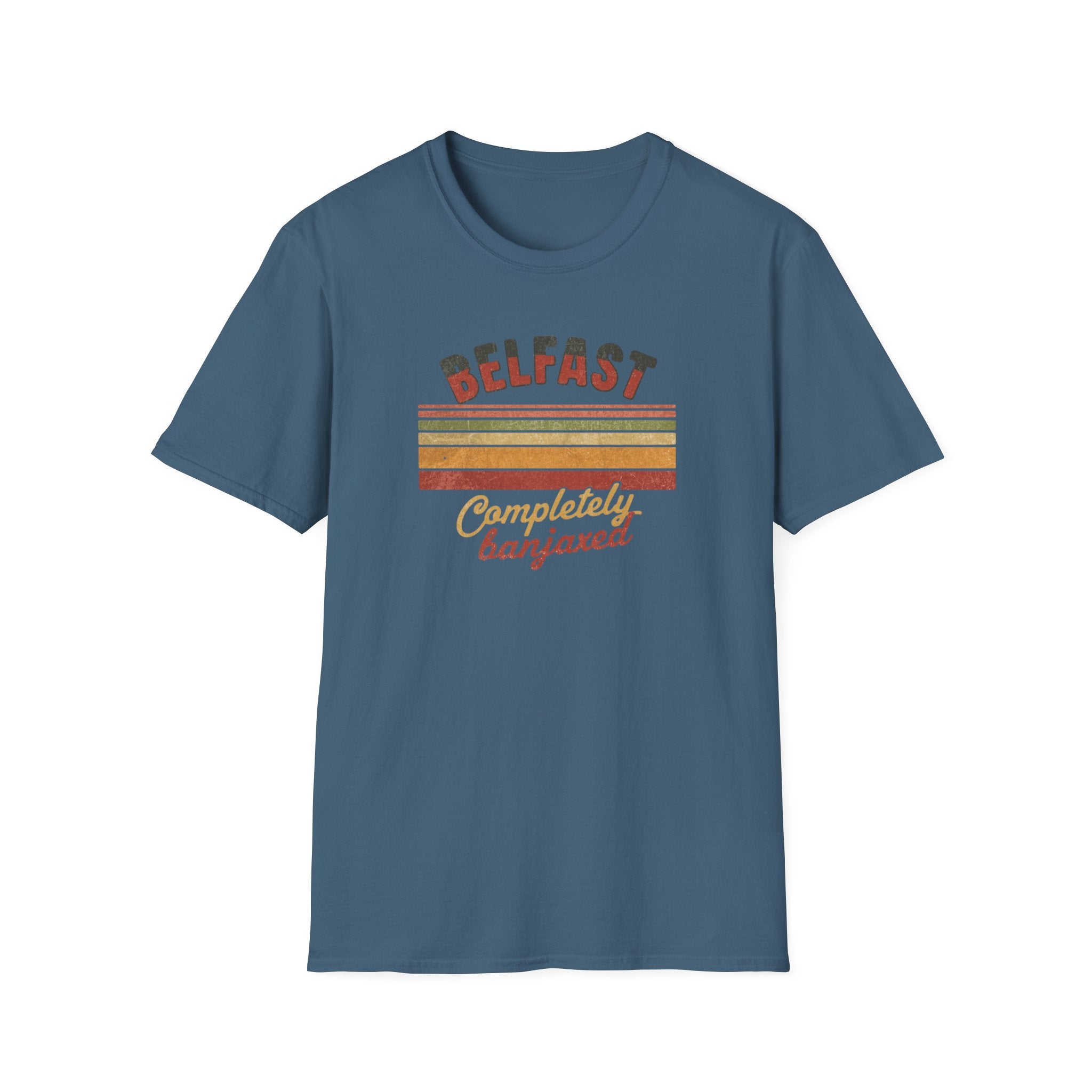 Belfast 'Completely Banjaxed' Retro Stripe T-Shirt — Vintage Irish Humor Tee