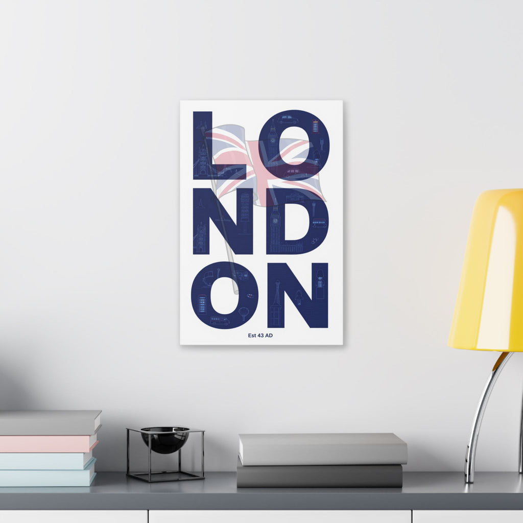London Typography Canvas Print — Union Jack Split-Text Wall Art