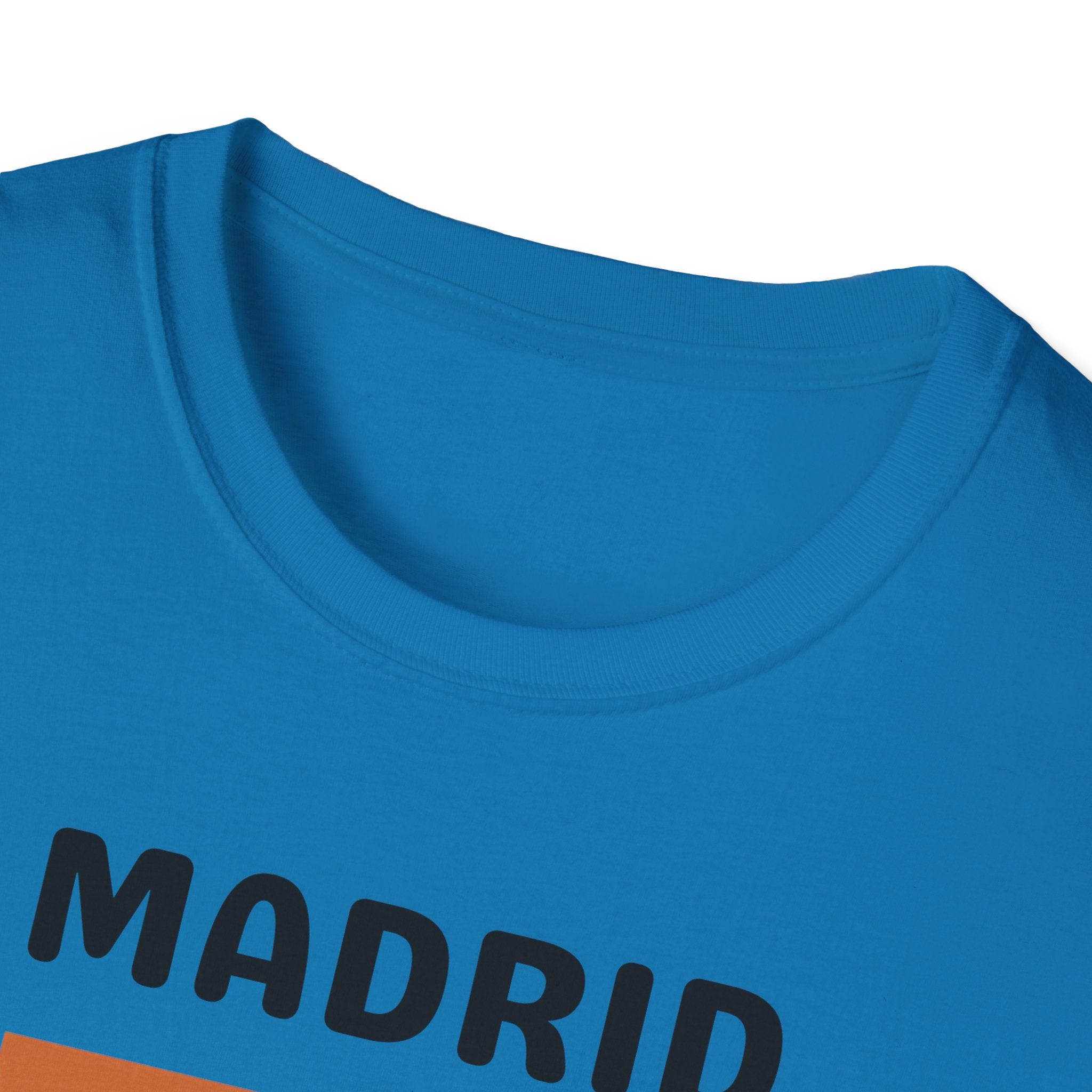Madrid Retro Stripes T-Shirt | Vintage City Typography, Earth Tone Bars