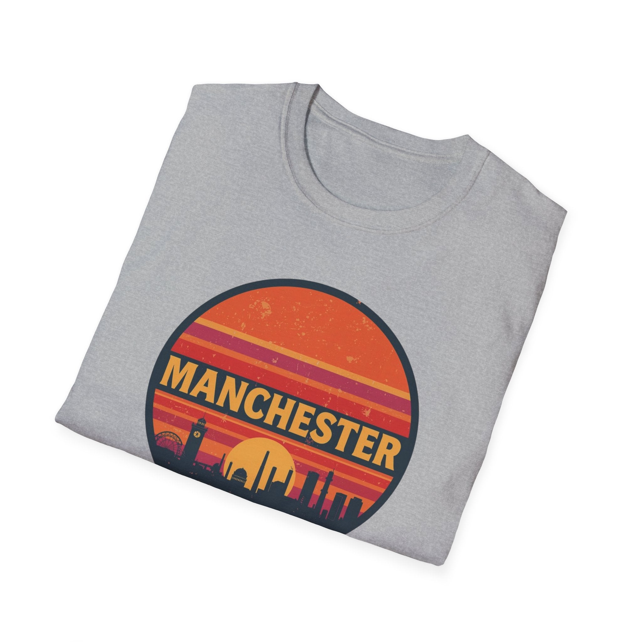 Manchester Sunset T-Shirt — Retro City Skyline Tee