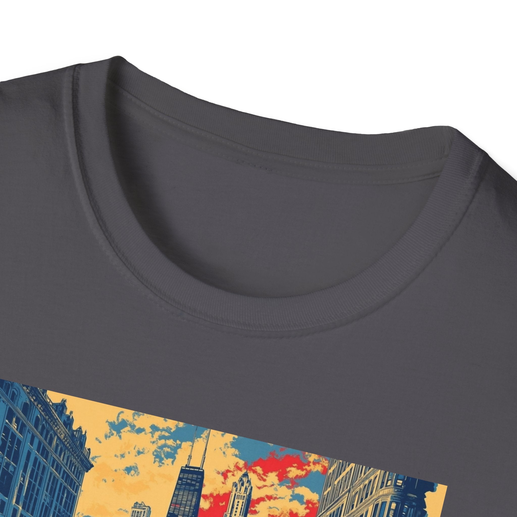Chicago Cityscape T-Shirt | Vintage Skyline, El Train Poster Style