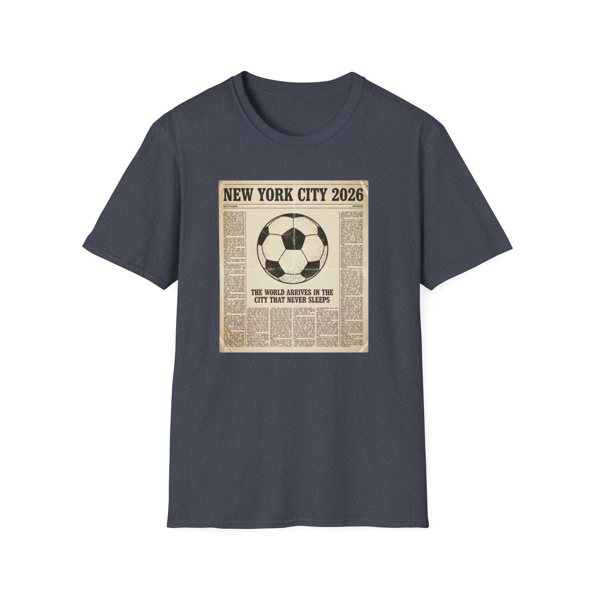 Soccer Newspaper T-Shirt — New York City 2026 Vintage Soccer Tee