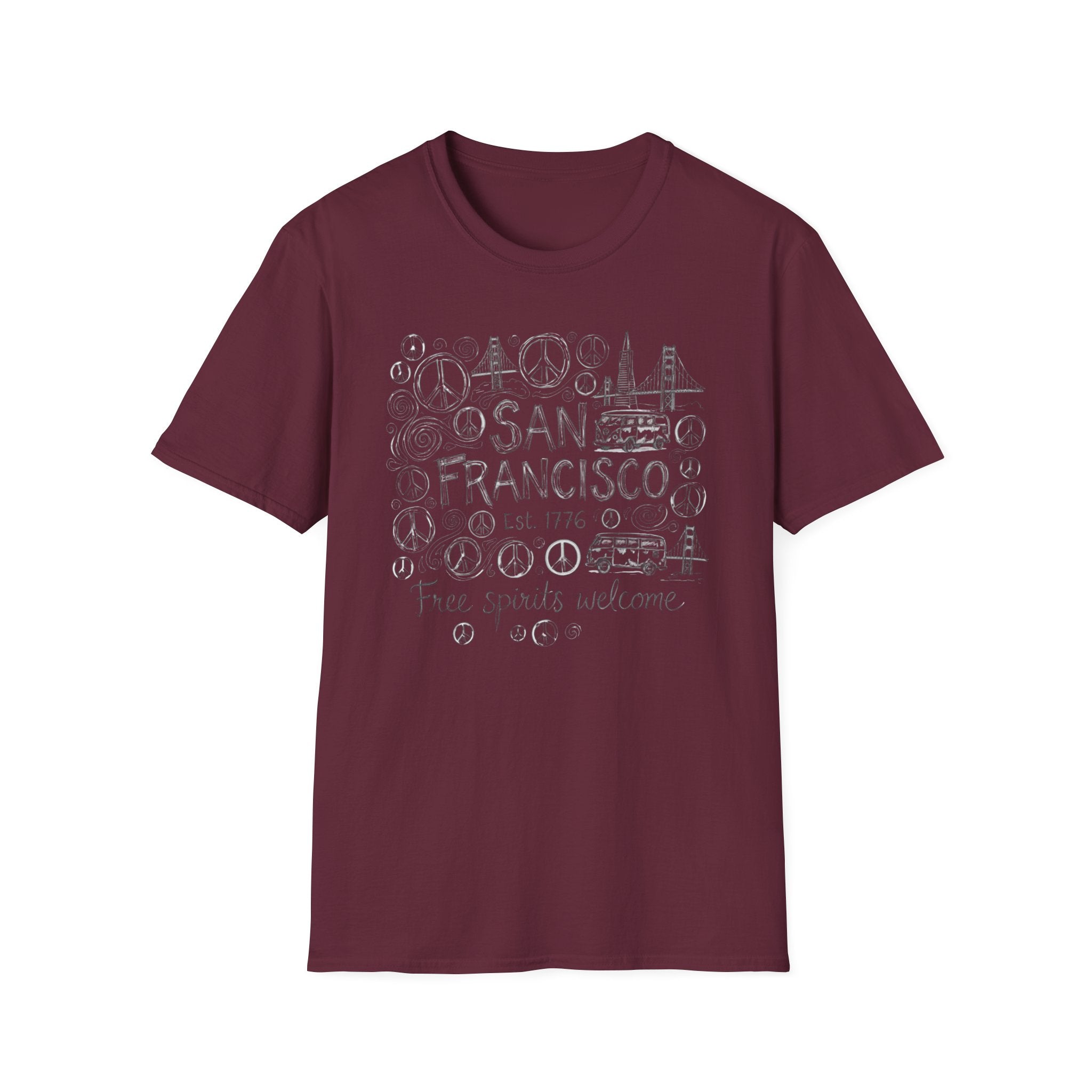 San Francisco Doodle T-Shirt – 'Free Spirits Welcome' Vintage City Sketch Tee