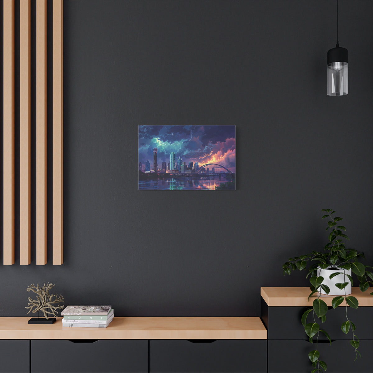Dallas Cityscape Canvas Print — Stormy Sunset Skyline Wall Art