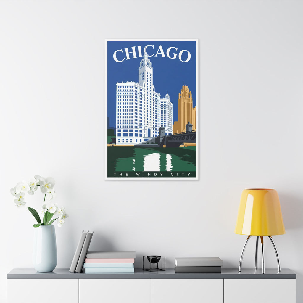 Chicago Skyline Stretched Canvas – The Windy City Retro Travel Art