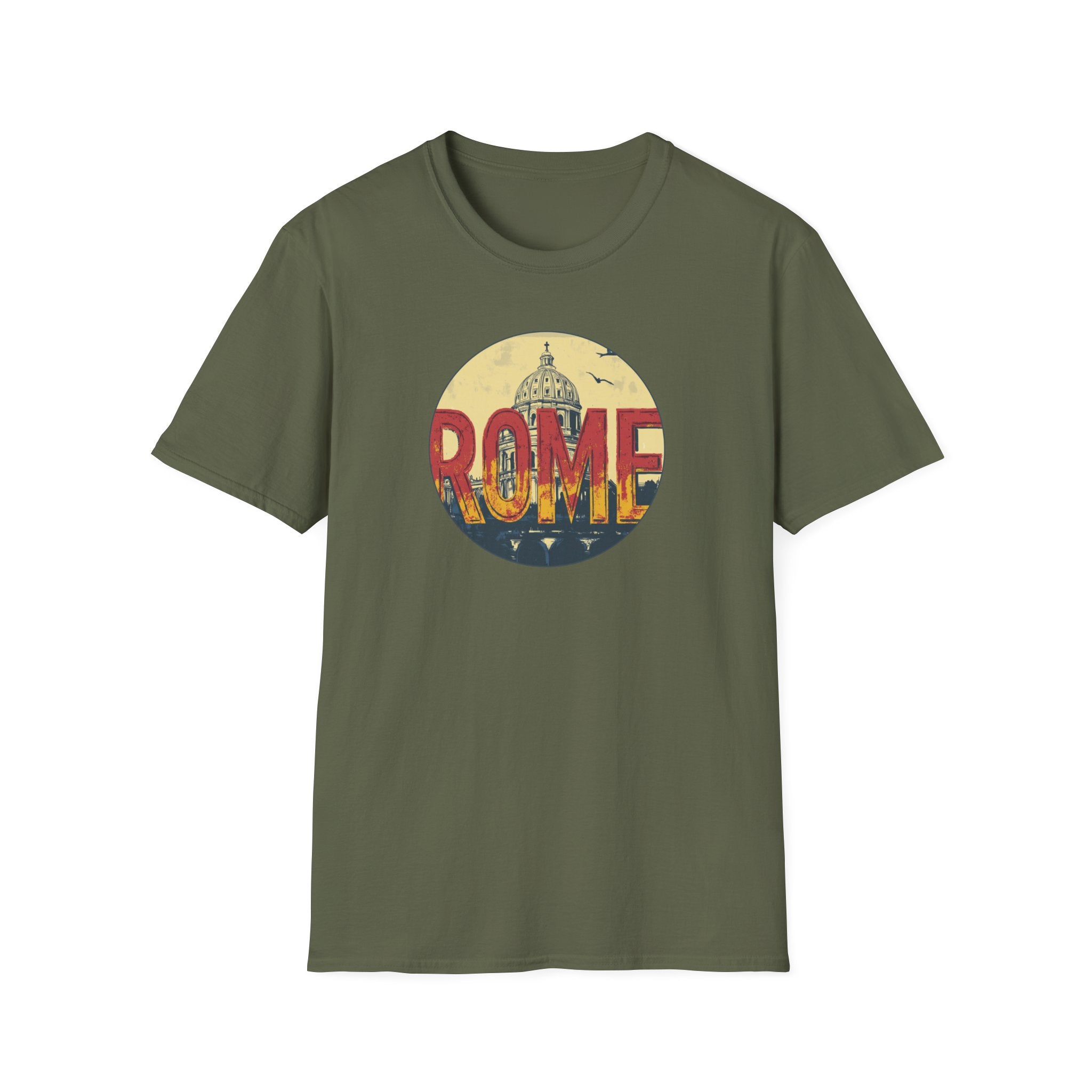 Rome skyline circle graphic T-Shirt | Vatican St. Peter dome vintage travel design