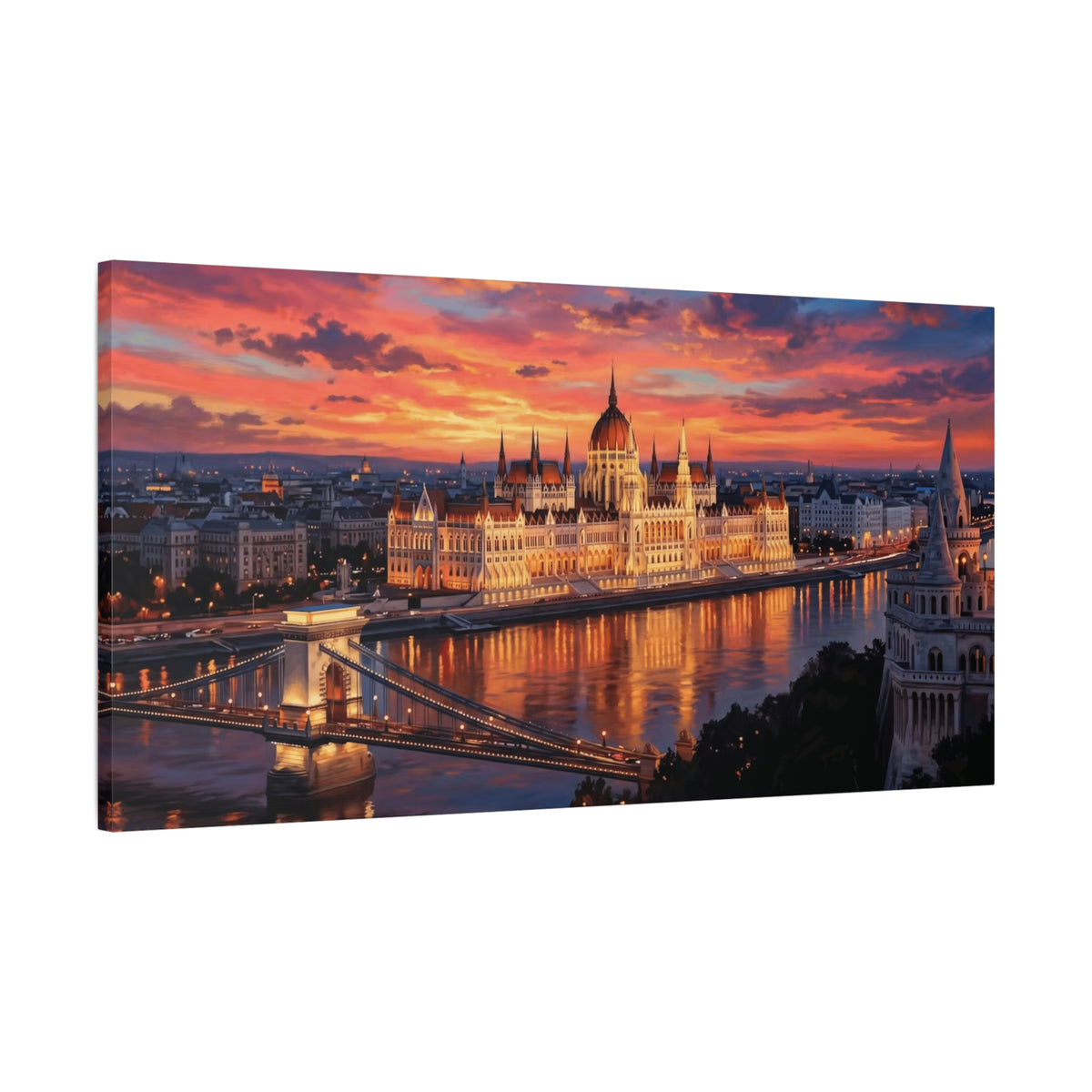 Budapest Parliament Sunset Canvas Wall Art