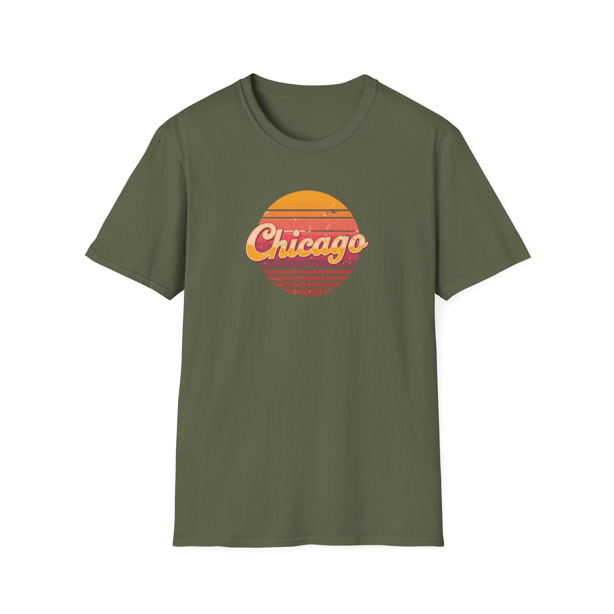 Chicago Retro Sunset T-Shirt | Vintage City Script Shirt