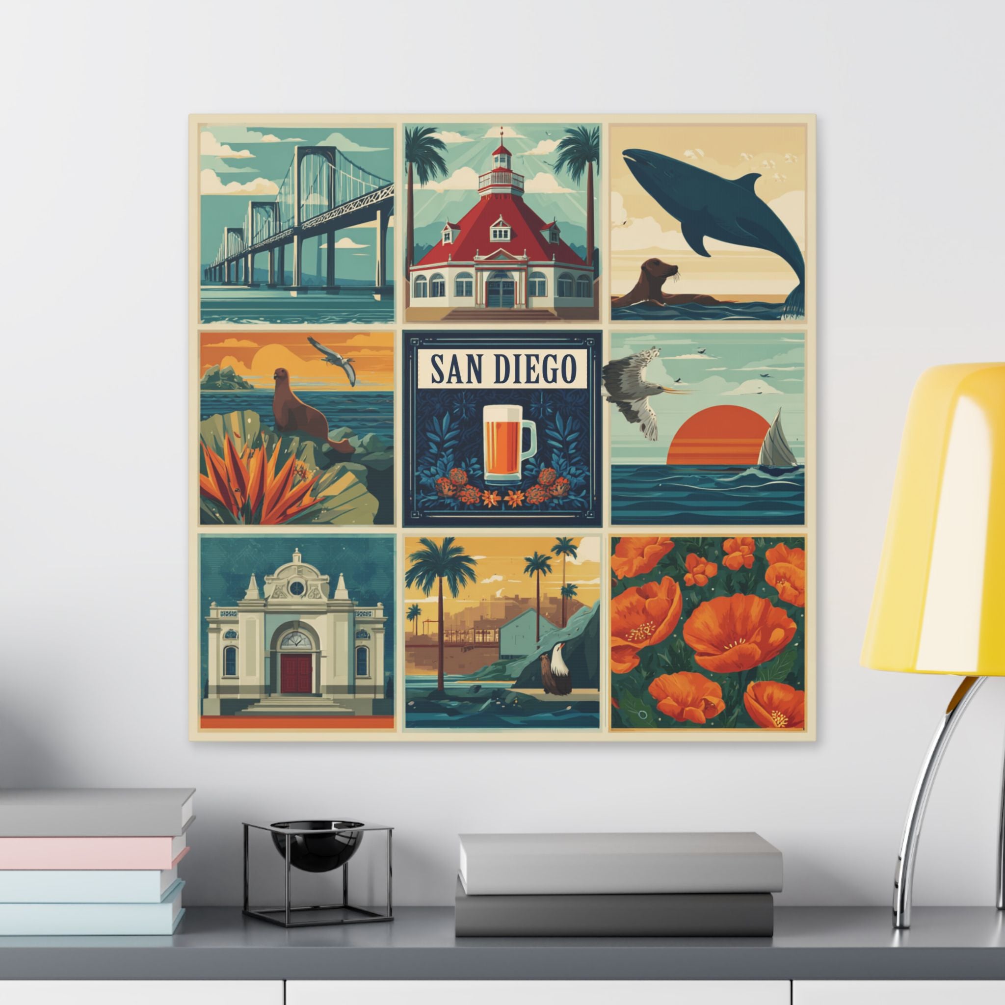 San Diego Vintage Collage Canvas