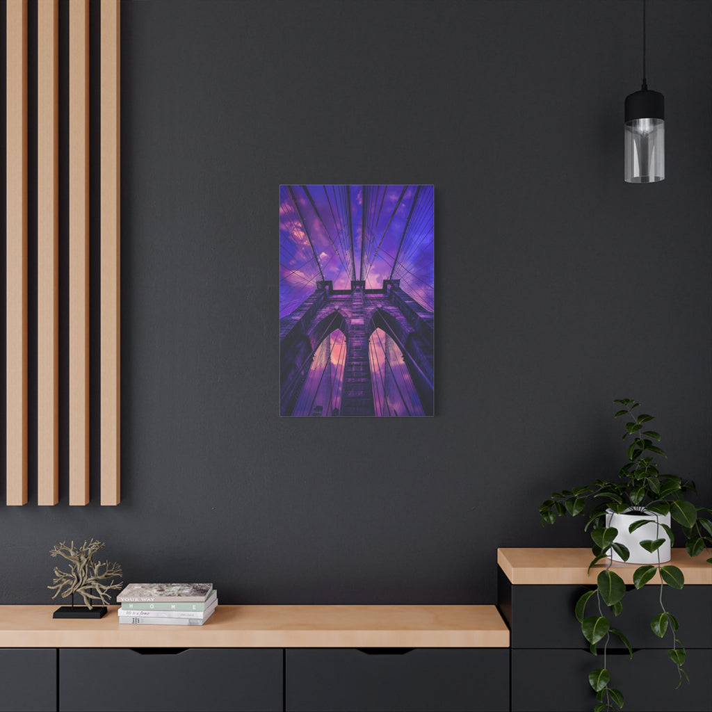 Brooklyn Bridge Sunset Canvas — Purple Sky Stretched Wall Art