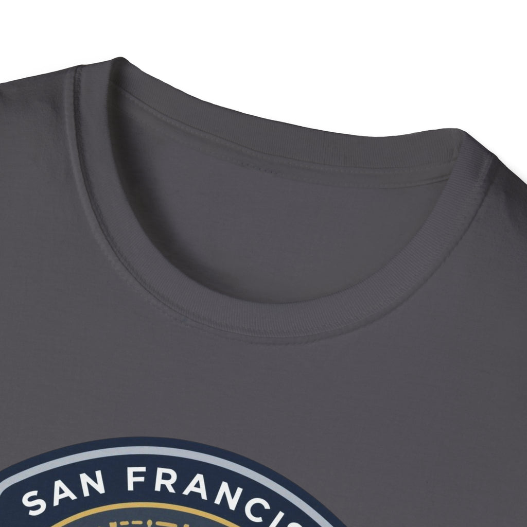 Byte Me San Francisco T-Shirt — Retro Tech Badge Tee (01010)