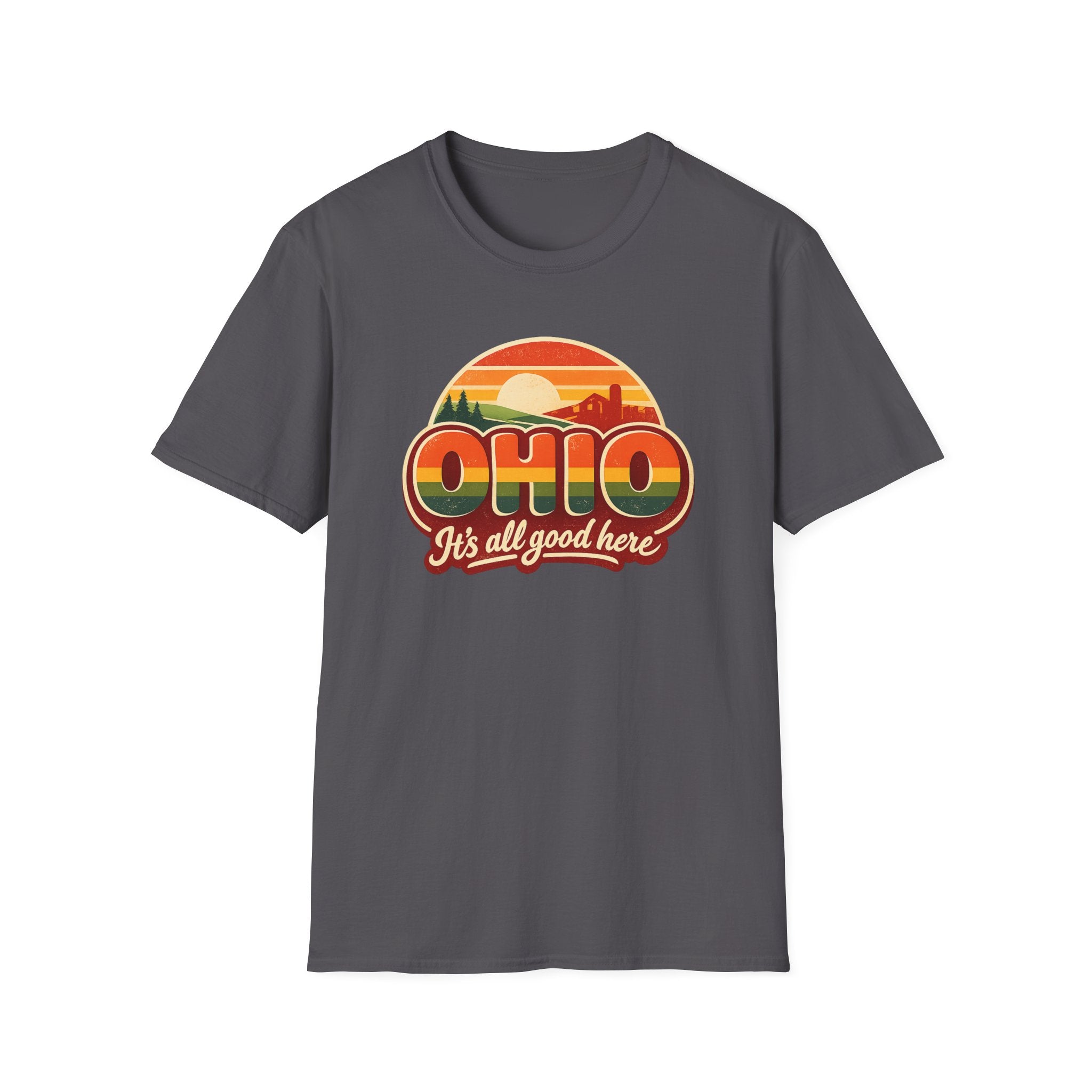 Ohio Retro Sunset T-Shirt — “Ohio It's All Good Here” Vintage State Tee