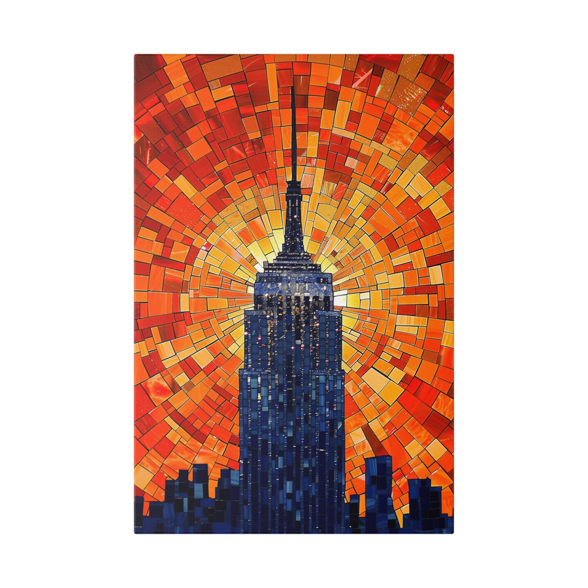 Empire State Mosaic Canvas Print — Sunset City Skyline Wall Art