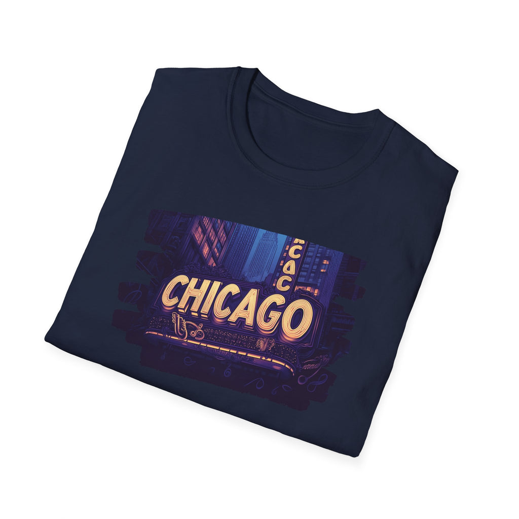 Chicago Neon Sign Brushstroke T-Shirt | City Skyline Typography