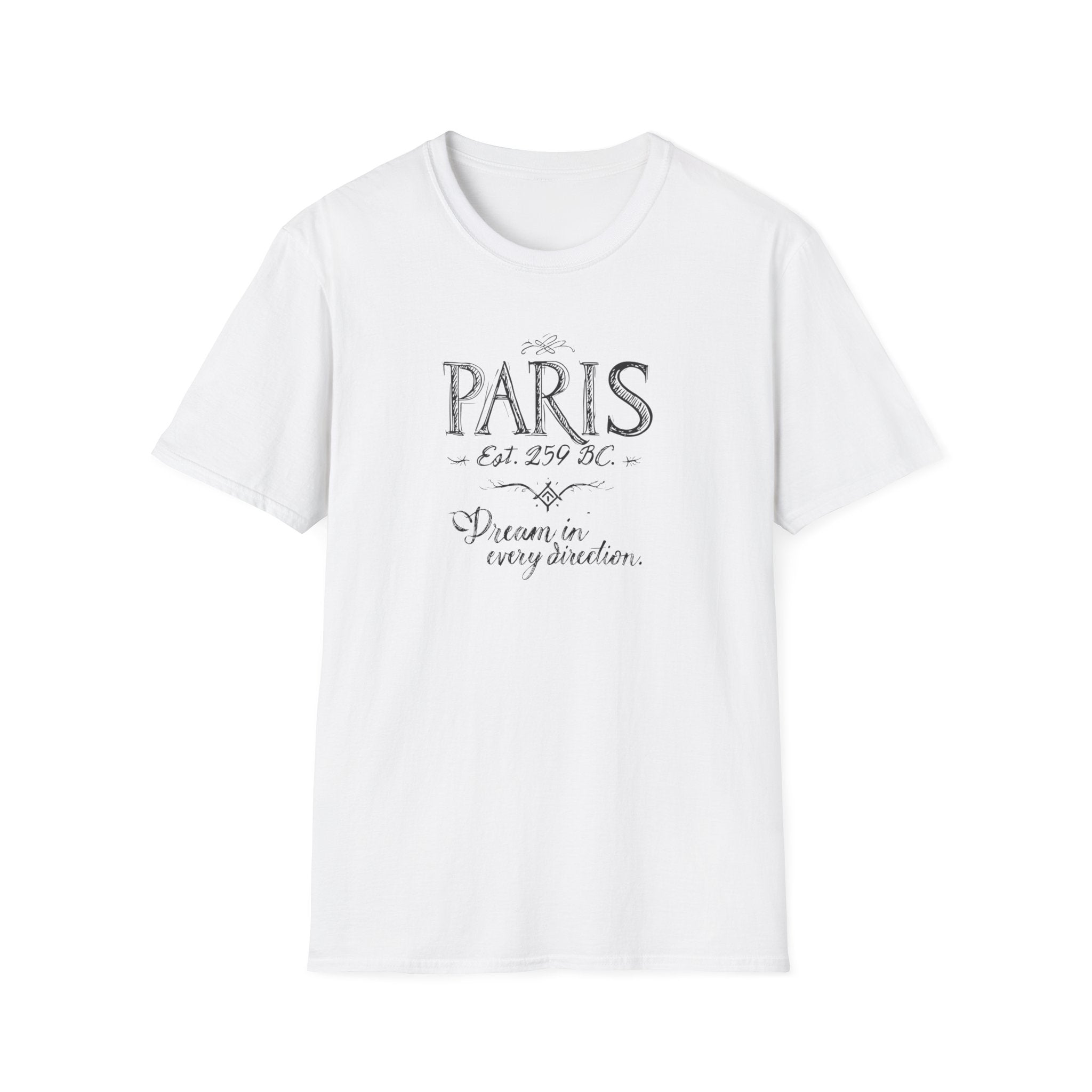 Paris Vintage Script T‑Shirt — "Dream in Every Direction"