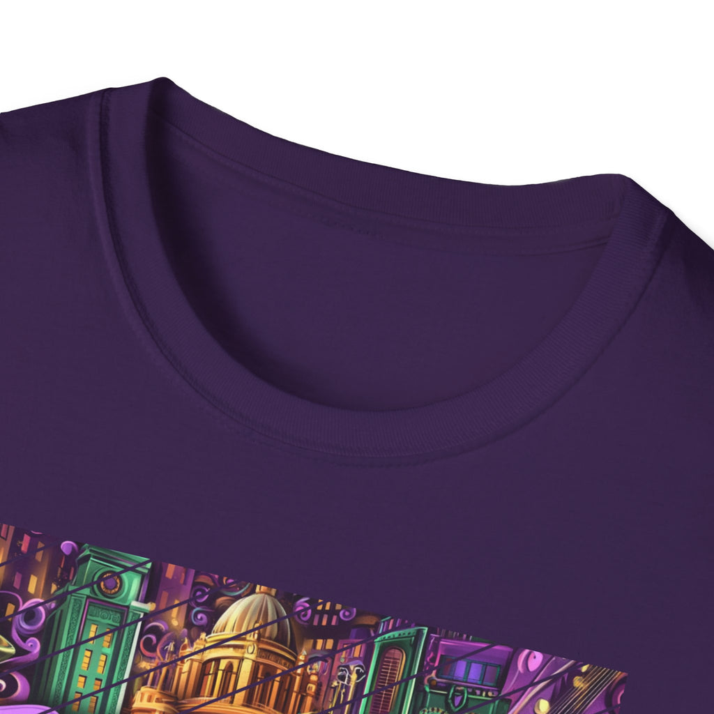 Belfast Neon Script T-Shirt | Retro Rainbow Stripes