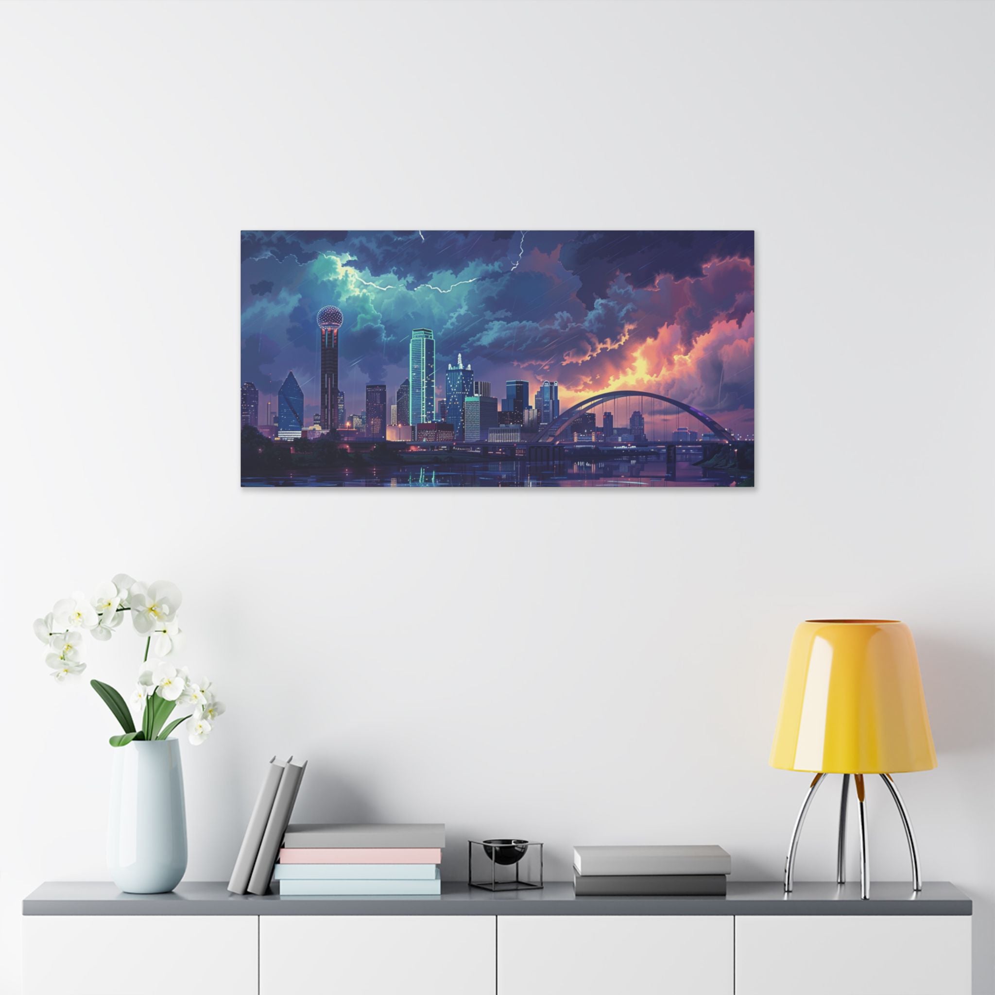 Dallas Cityscape Canvas Print — Stormy Sunset Skyline Wall Art