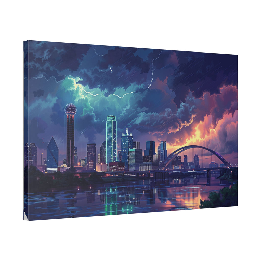 Dallas Cityscape Canvas Print — Stormy Sunset Skyline Wall Art