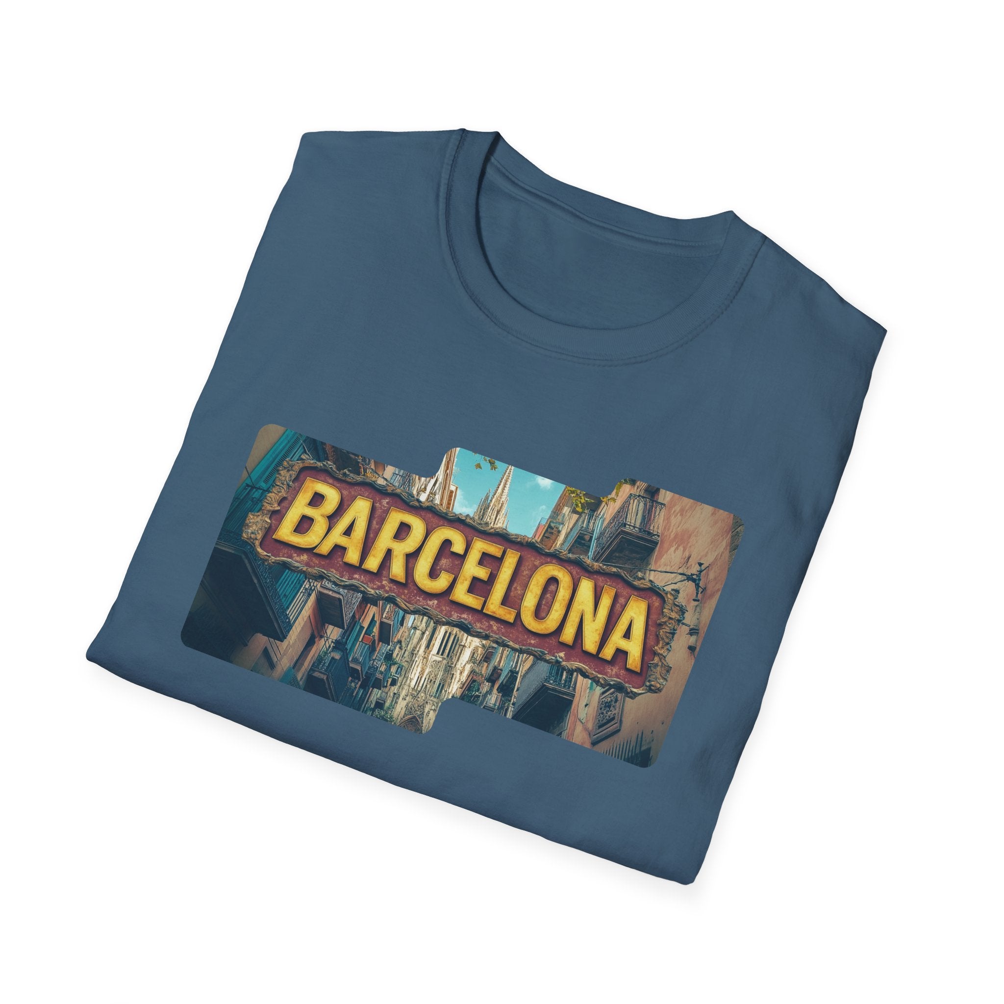 Barcelona Cityscape T-Shirt | Vintage Sign Travel Tee