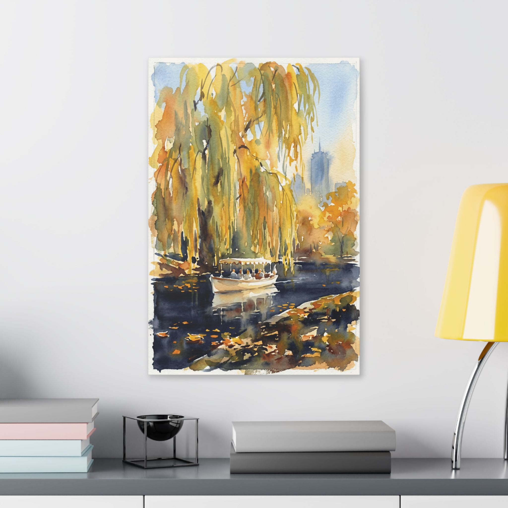 Boston Public Garden - New England - Hancock Tower - Autumn Willow Boat Canvas