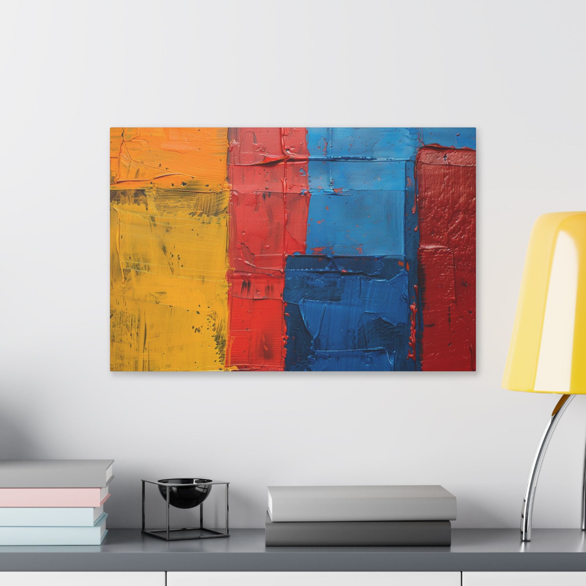 Barcelona and Catalan Artistic Heritage Abstract Color Block Canvas Print — Bold Red, Blue & Yellow Modern Wall Art