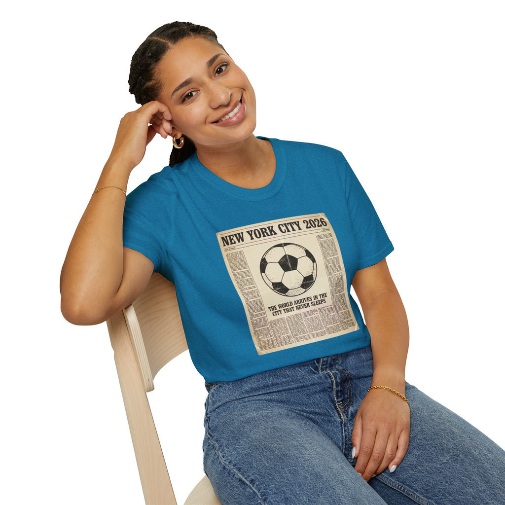Soccer Newspaper T-Shirt — New York City 2026 Vintage Soccer Tee