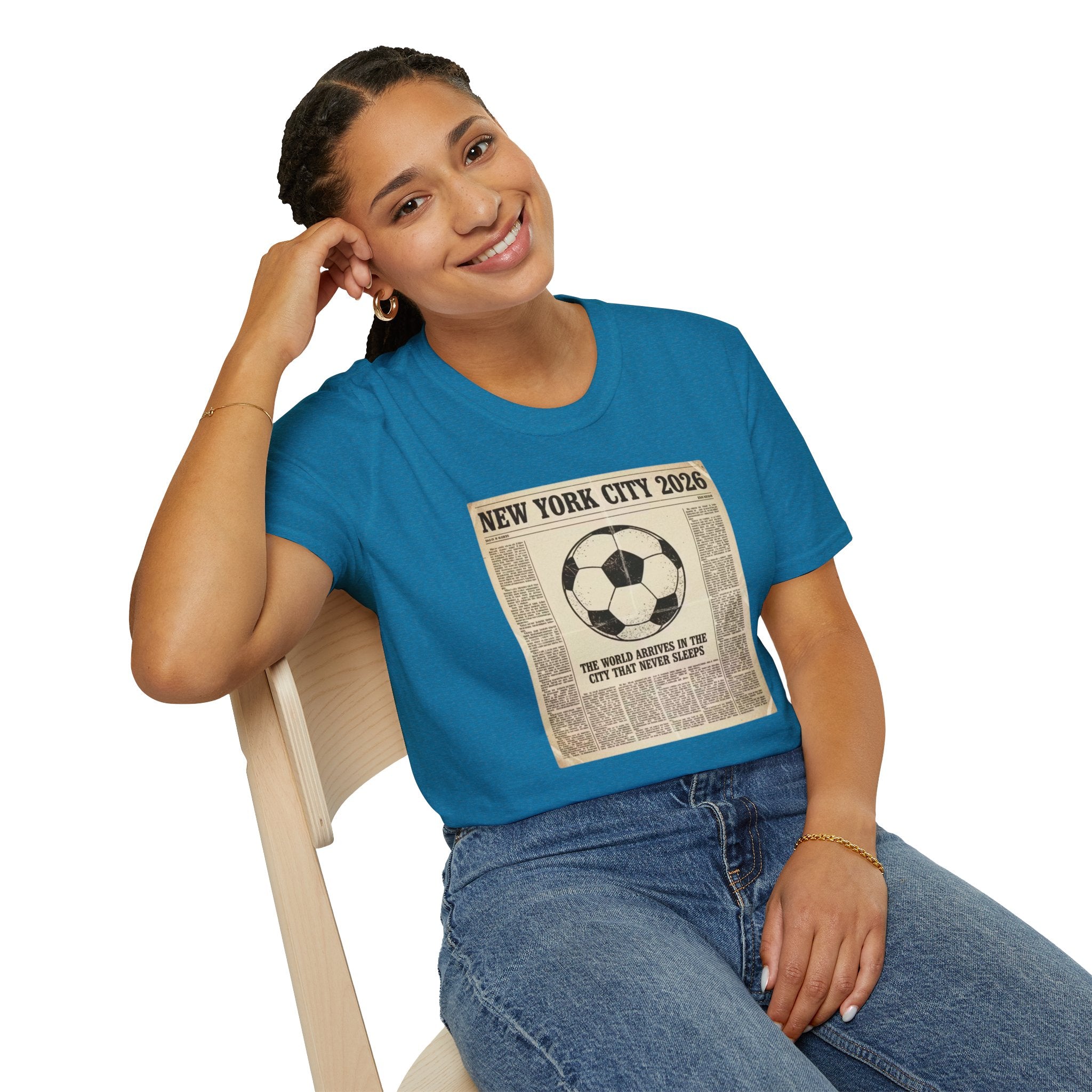 Soccer Newspaper T-Shirt — New York City 2026 Vintage Soccer Tee