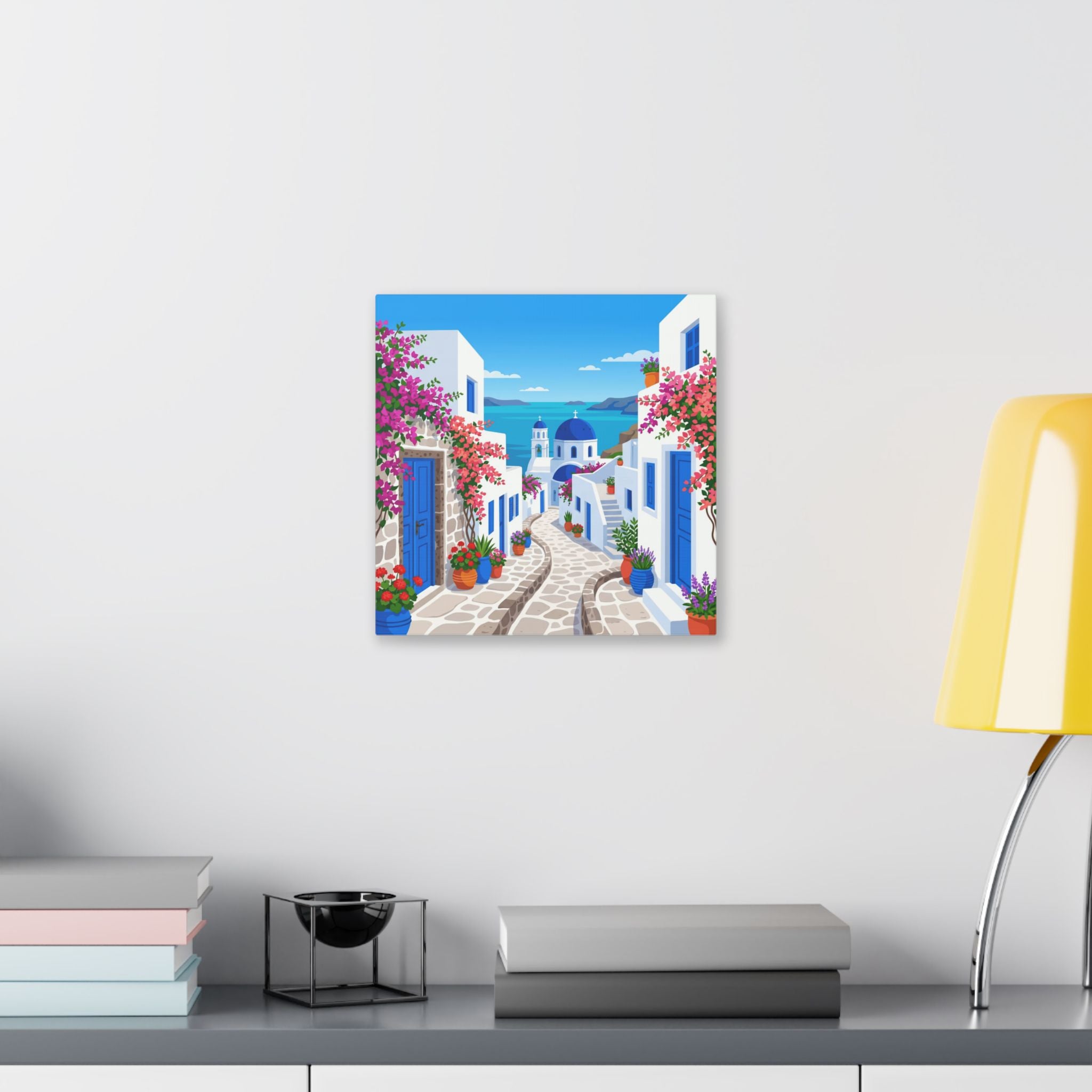 Santorini Seaside Alley Stretched Canvas Print