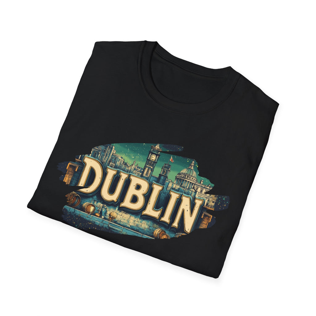 Dublin vintage travel collage T-Shirt | Irish city skyline, retro postcard style