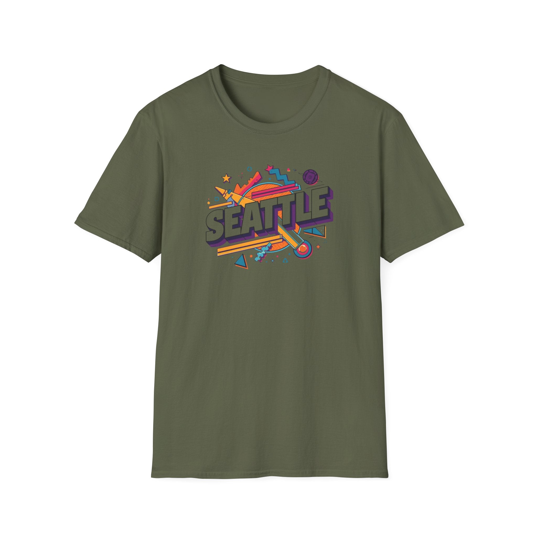 Seattle Retro Graphic T-Shirt — Colorful City Skyline Design
