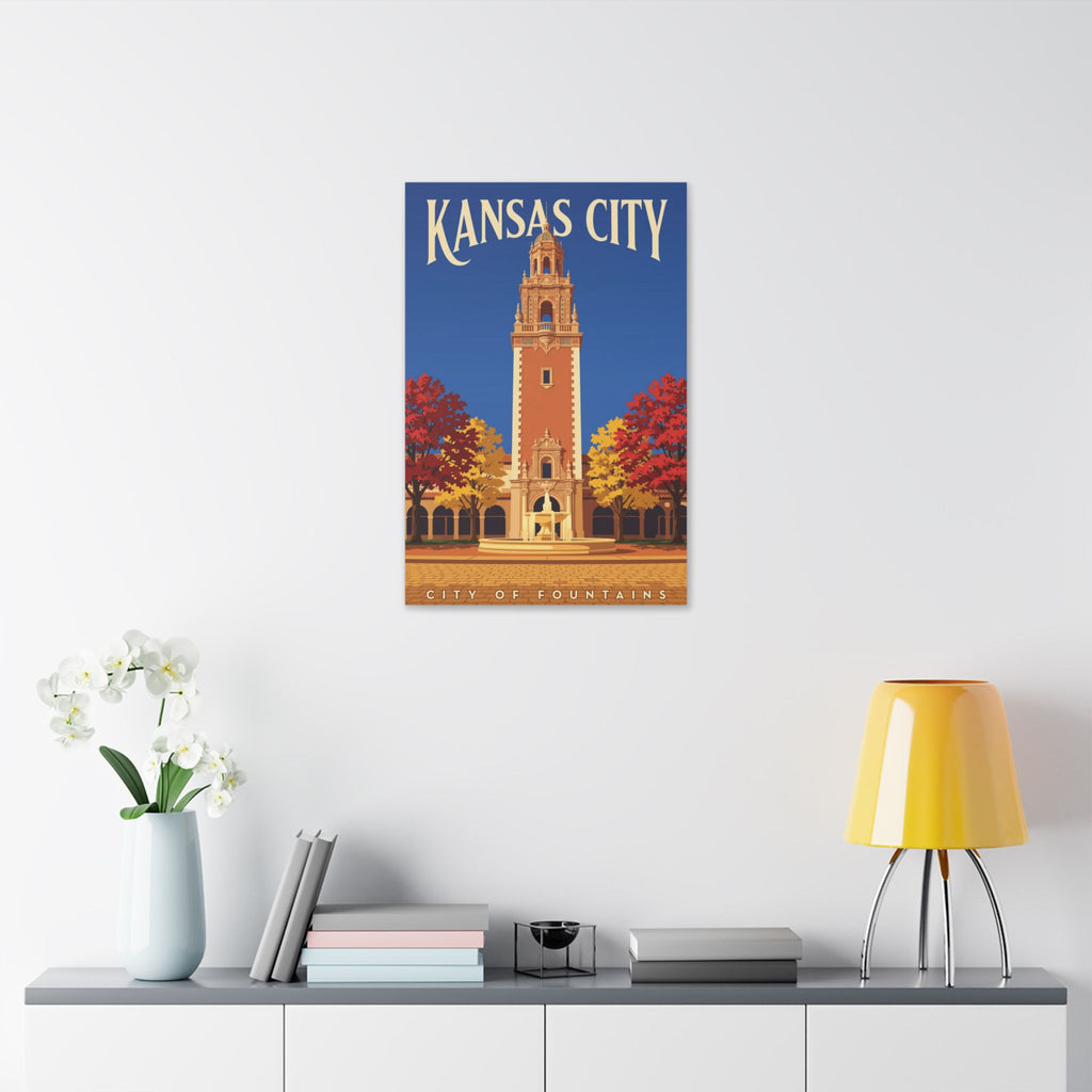 Kansas City City of Fountains Stretched Canvas Wall Art — Vintage Travel Poster