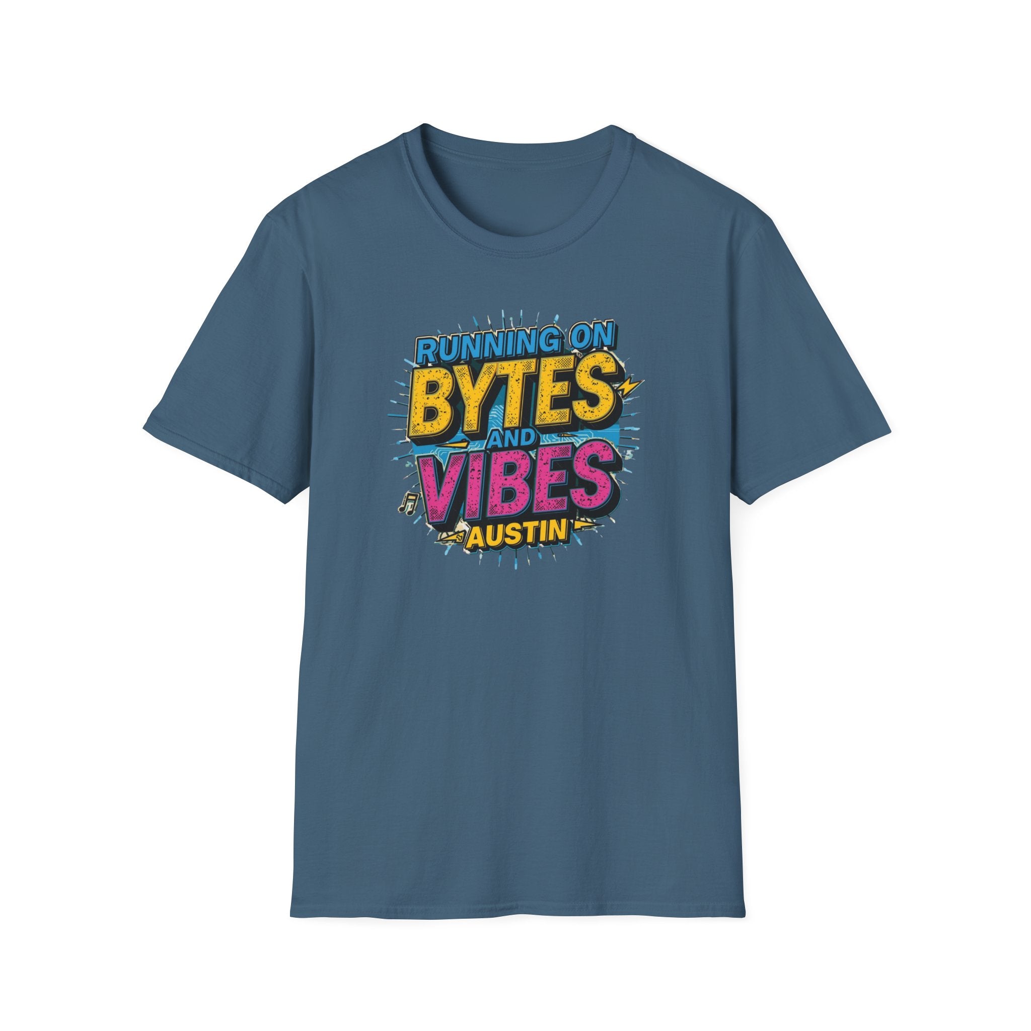 Running on Bytes and Vibes T-Shirt — Austin Retro Tech Graphic Tee
