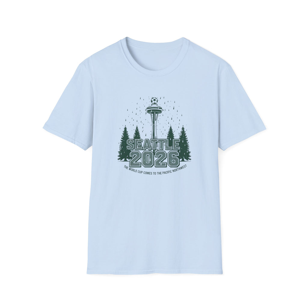 Seattle 2026 Souvenir T-Shirt — Space Needle & Pine Trees Travel Tee