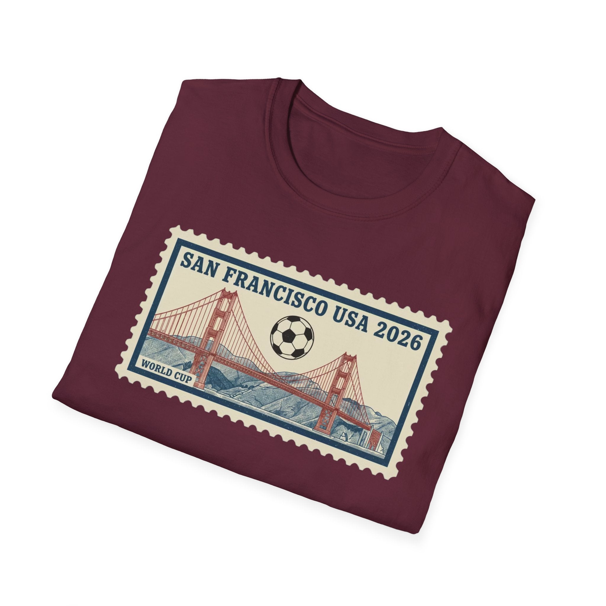 San Francisco 2026 Golden Gate Stamp T-Shirt — Vintage Soccer Postage Design