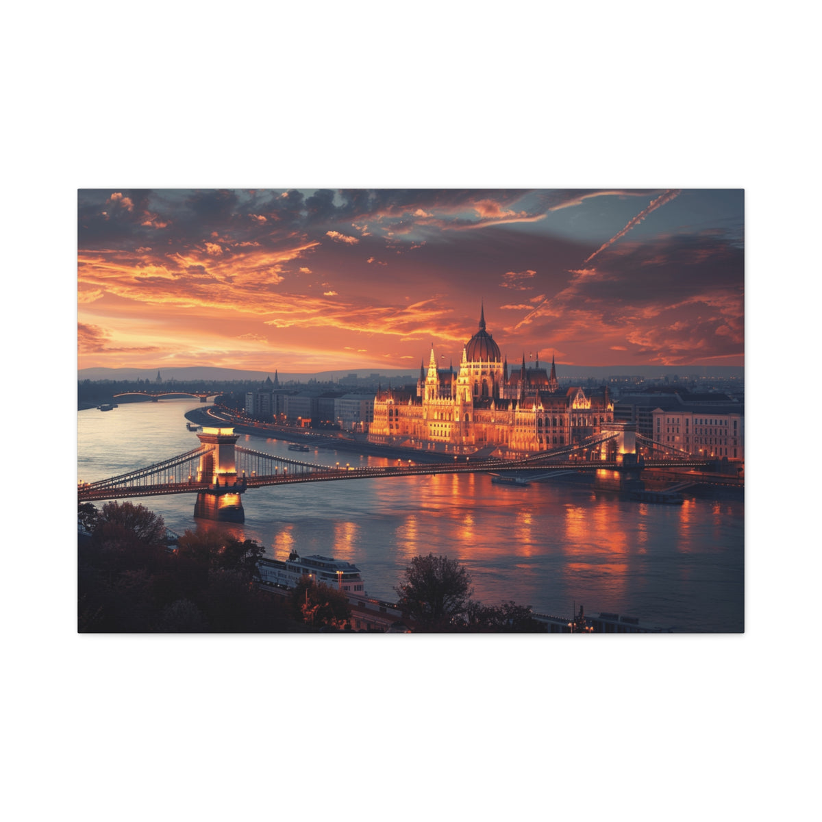 Budapest Parliament at Sunset — Classic Stretched Canvas Wall Art