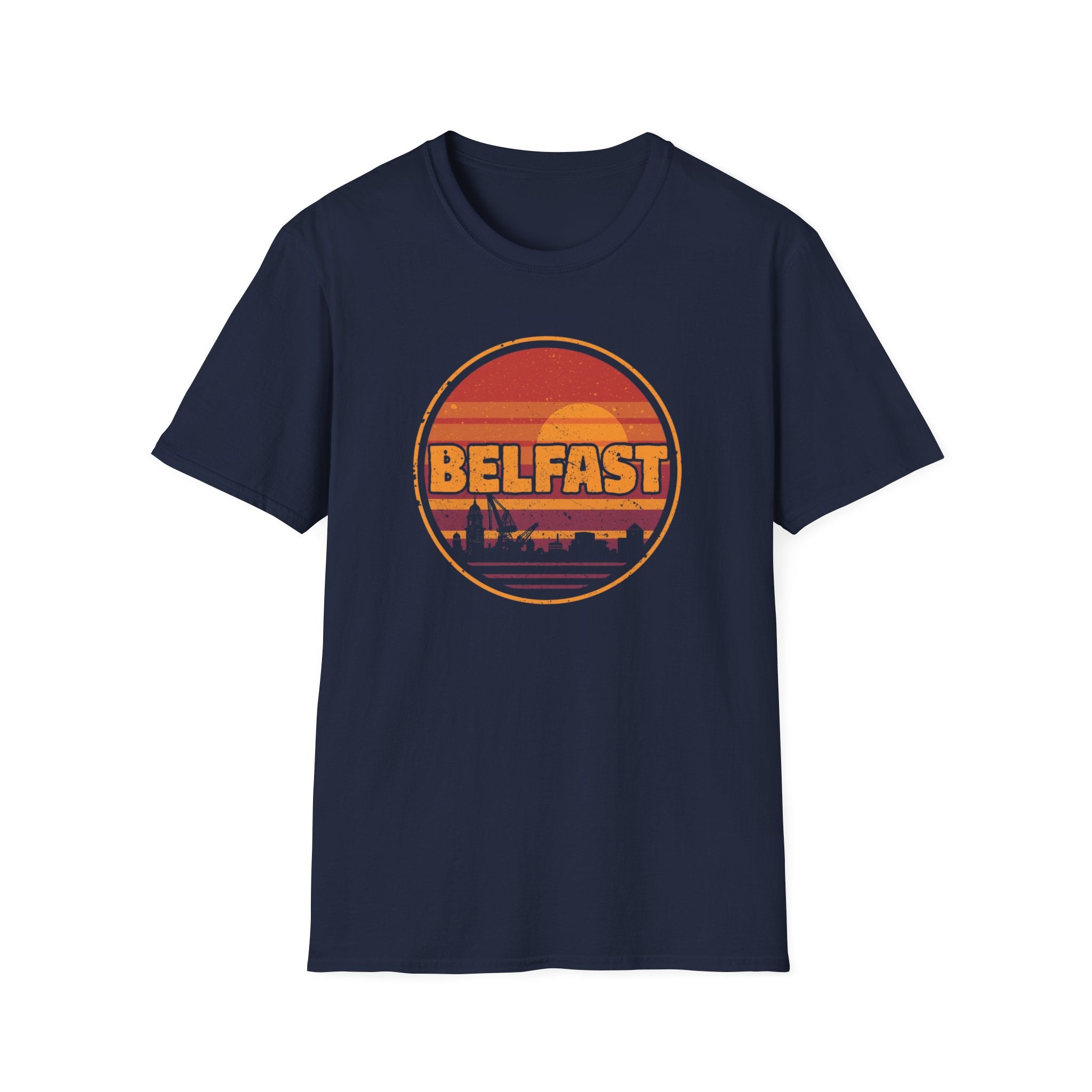 Belfast Sunset T-Shirt — Retro Skyline Vintage Travel Tee