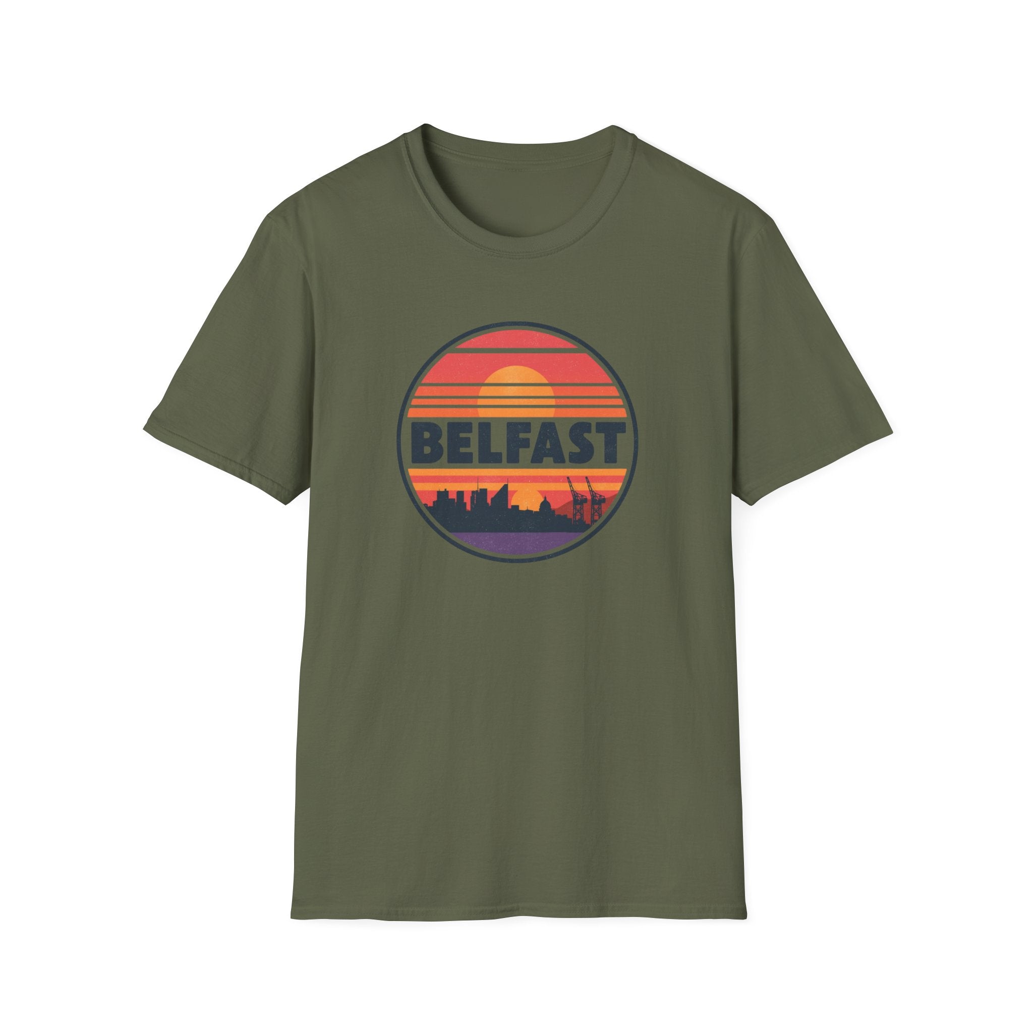 Belfast Sunset T-Shirt — Retro Skyline Graphic Tee