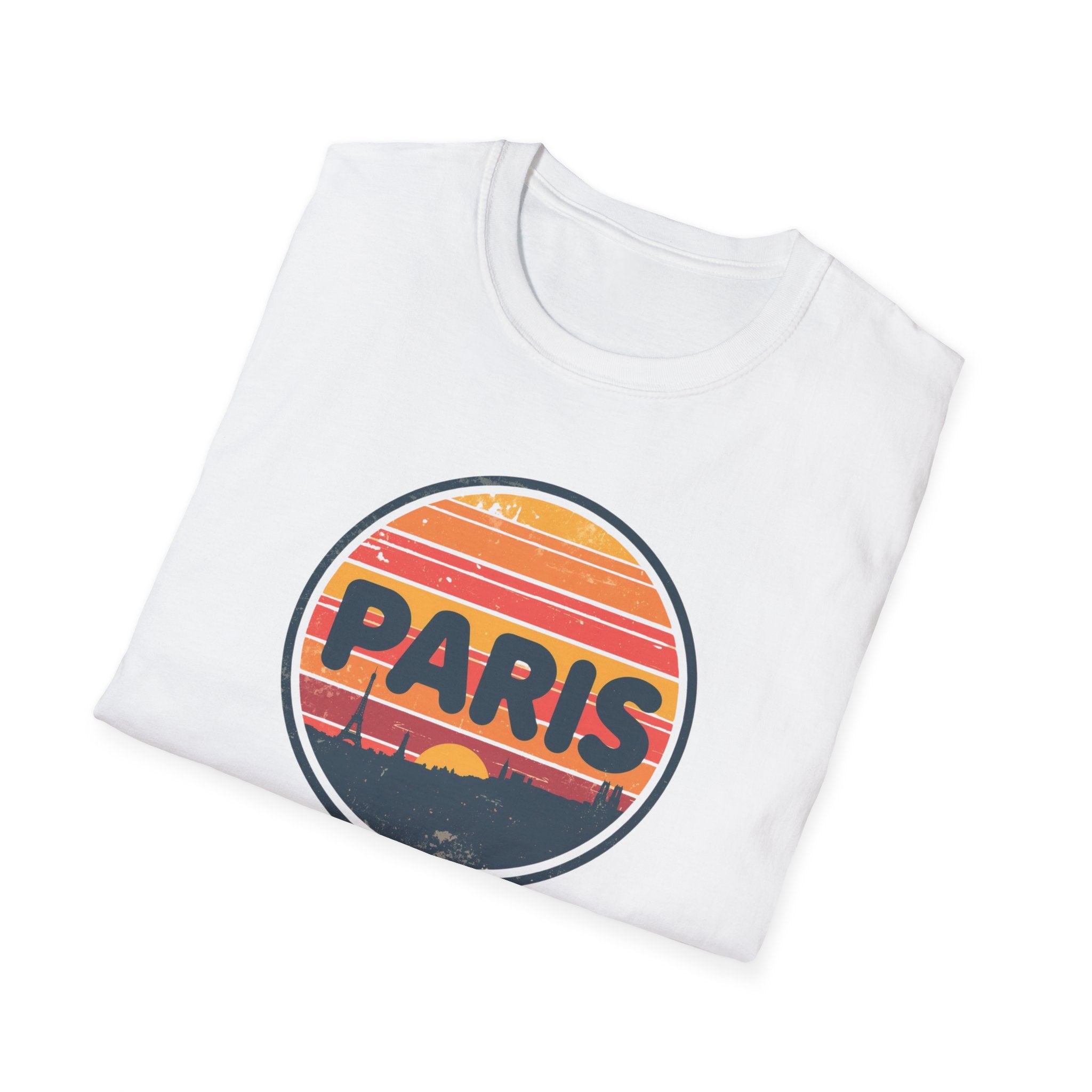 Paris Sunset T-Shirt — Retro Circular Skyline Tee